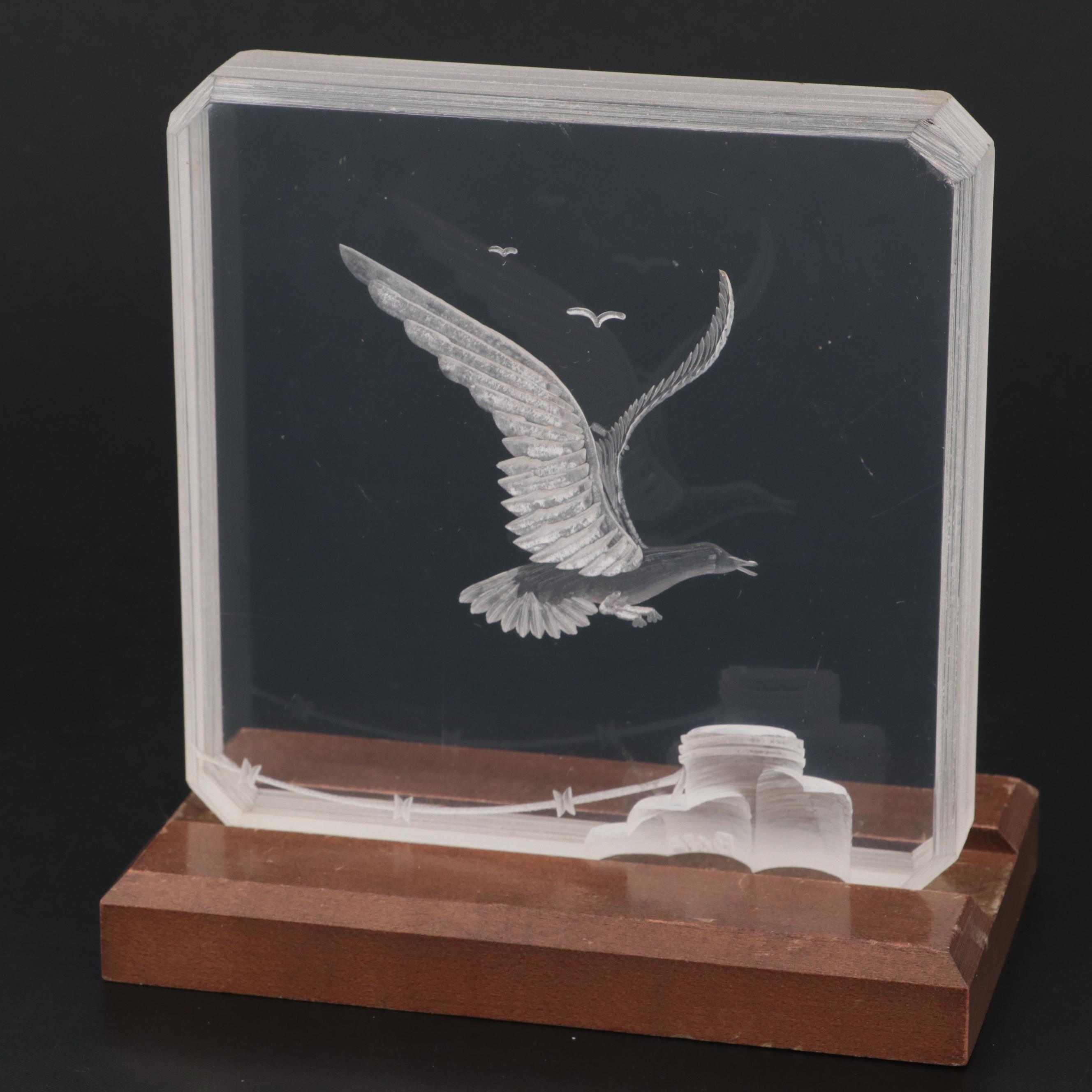 Fox Studios Reverse Carved Acrylic Seagull Sculpture, 1975
