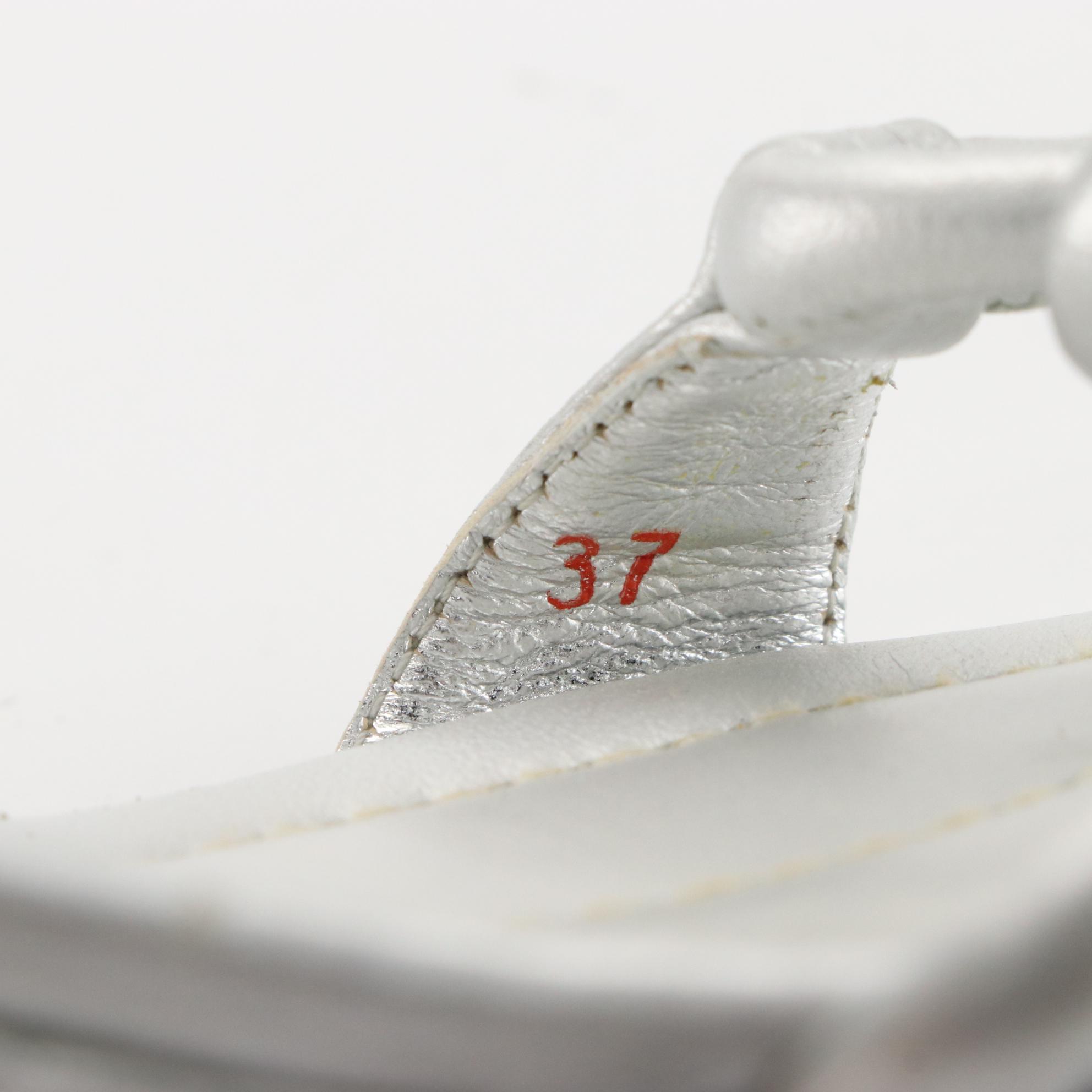 Prada White and Silver Wedge Sandals with Black Flat Sandals