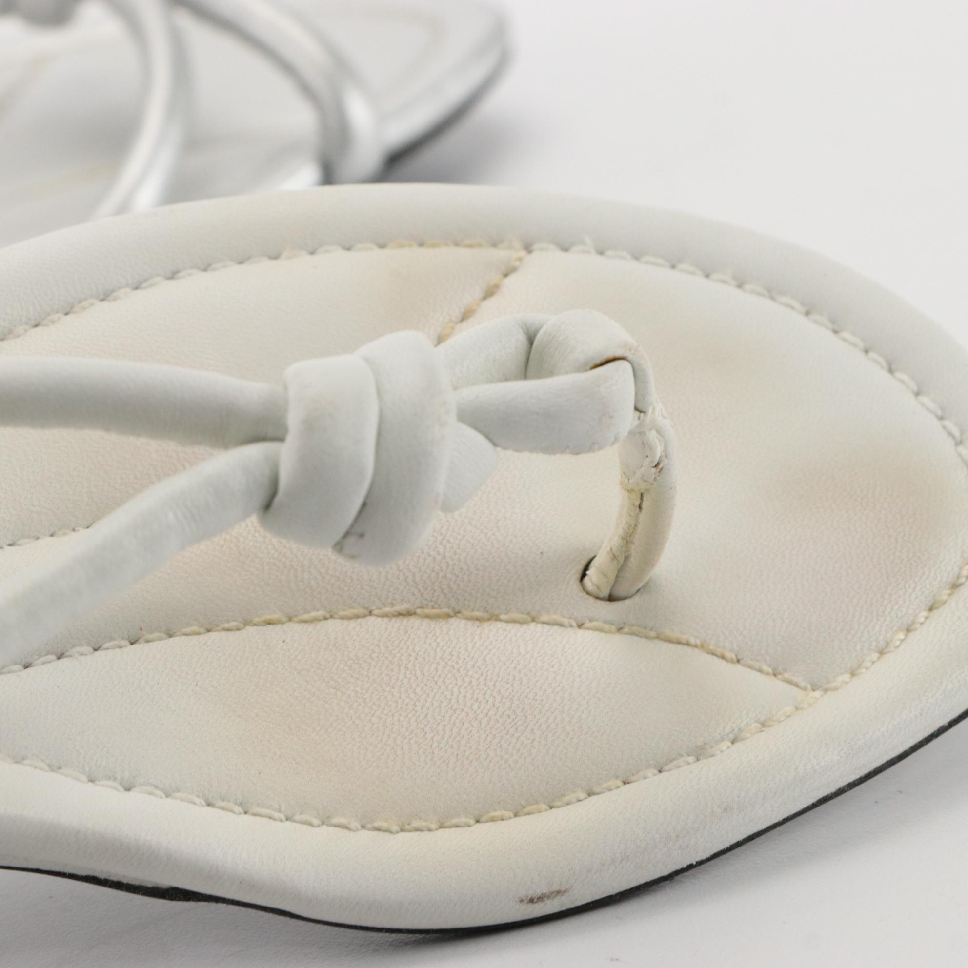 Prada White and Silver Wedge Sandals with Black Flat Sandals