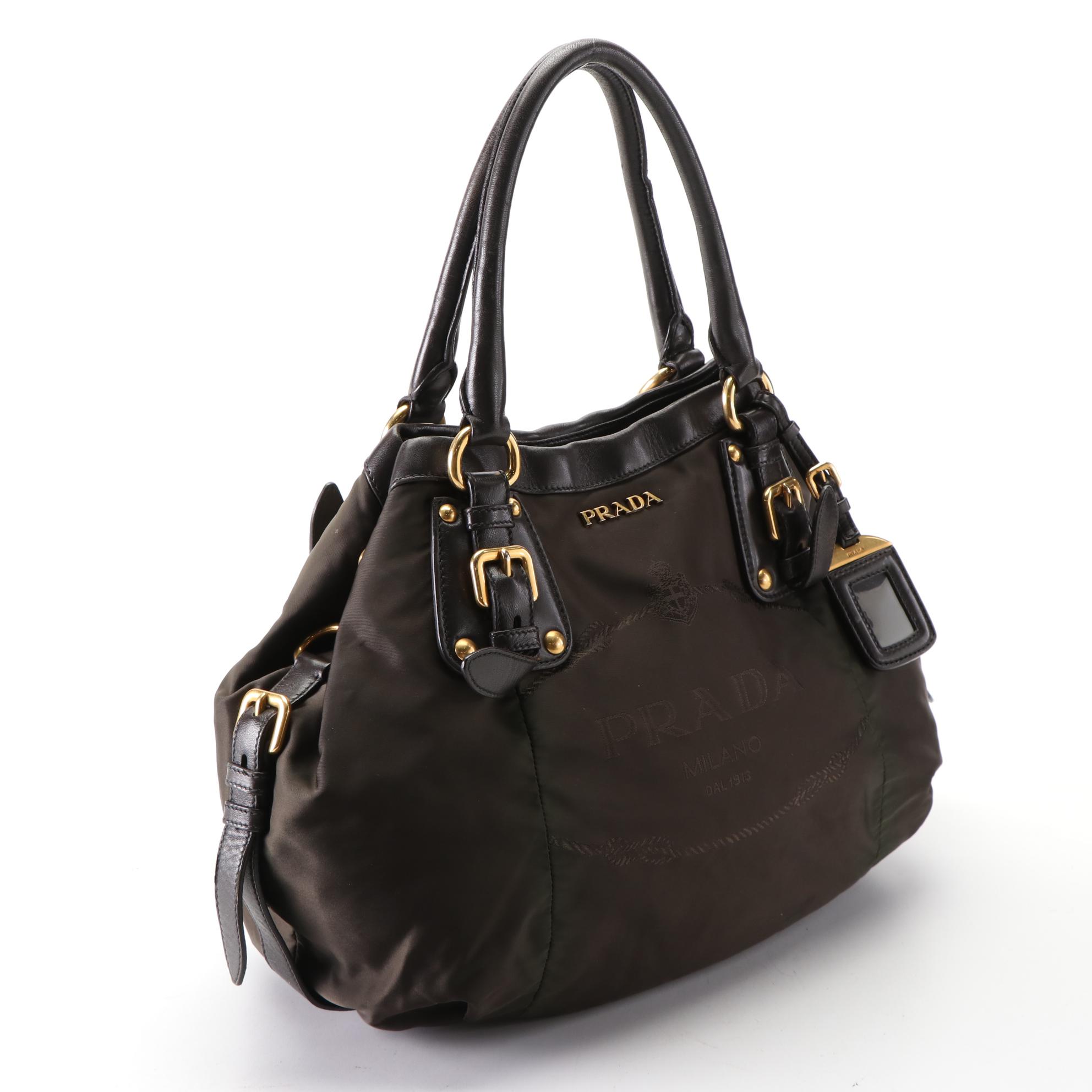 Prada Tessuto Logo Tote Bag in Nylon with Leather Trim