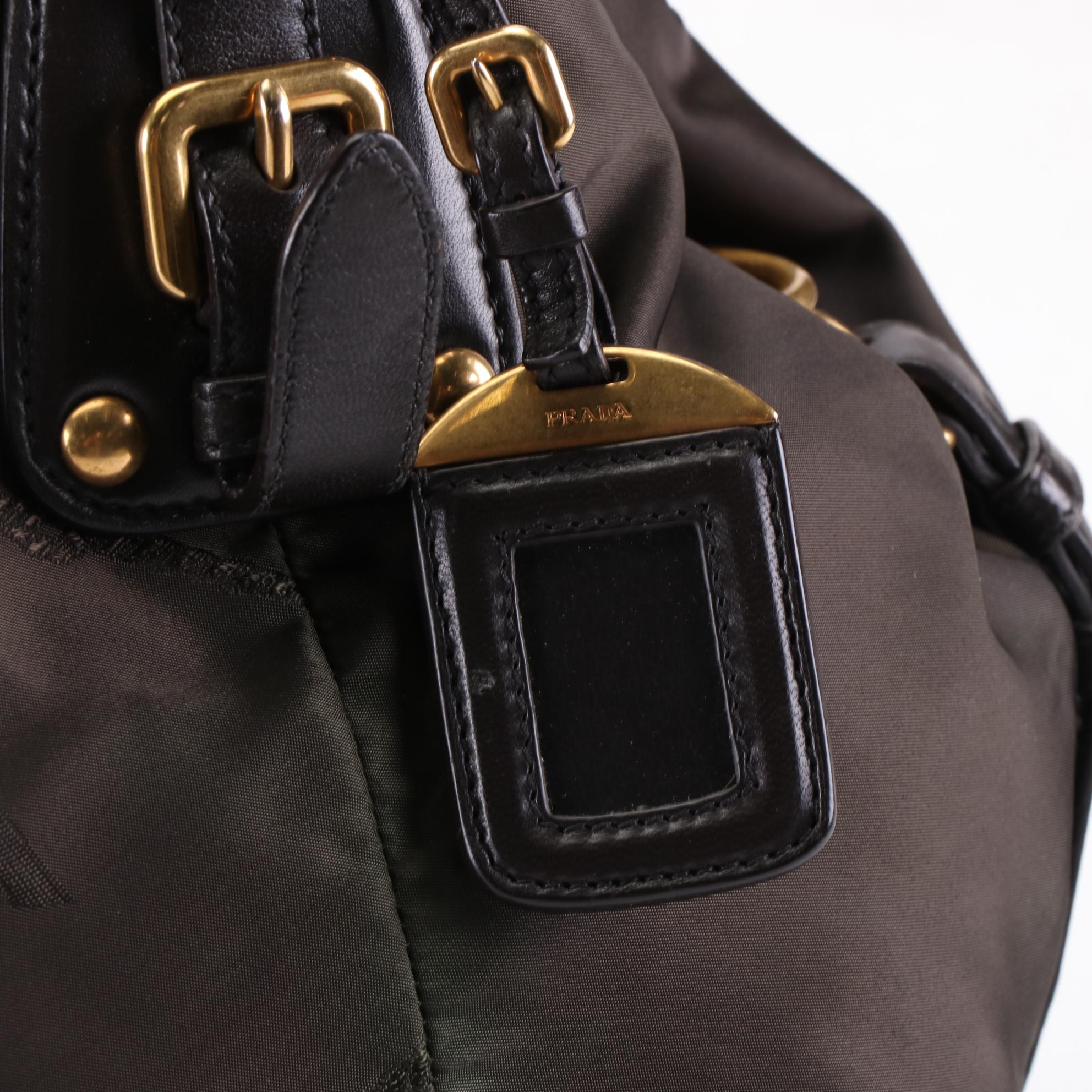 Prada Tessuto Logo Tote Bag in Nylon with Leather Trim