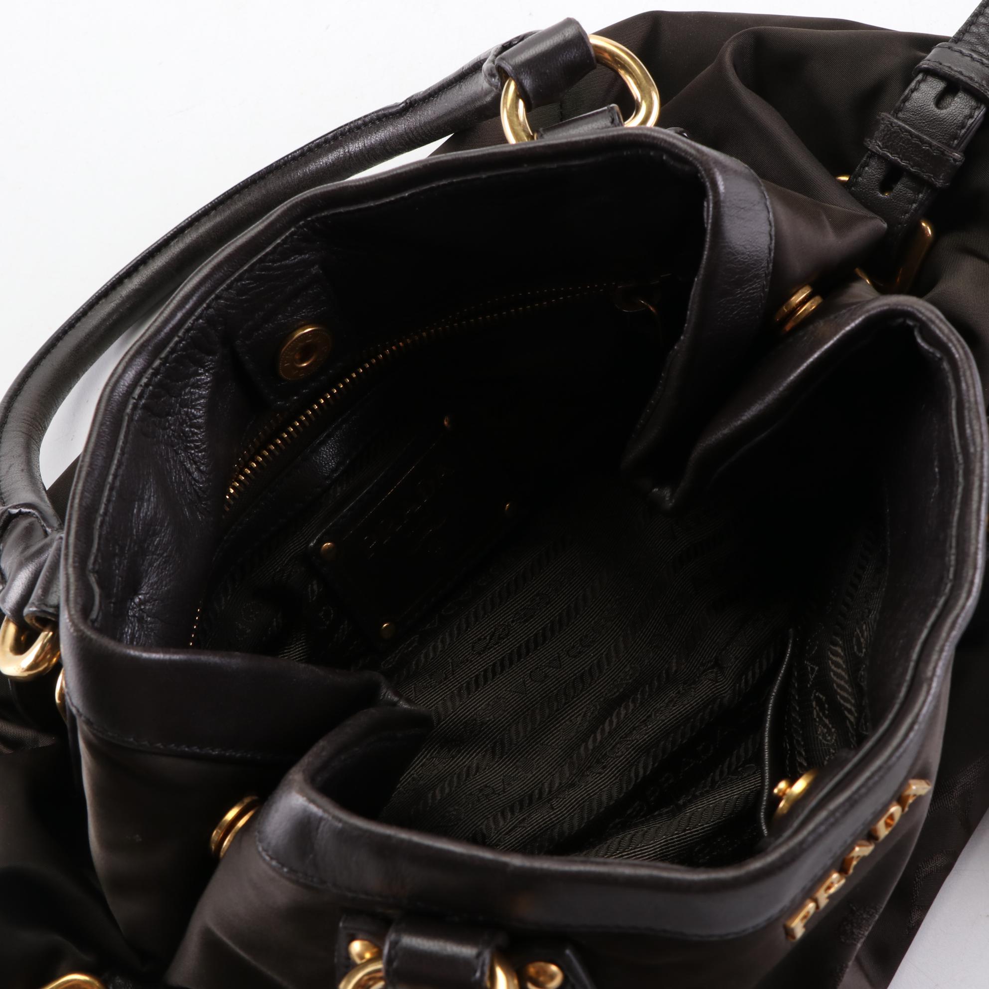 Prada Tessuto Logo Tote Bag in Nylon with Leather Trim