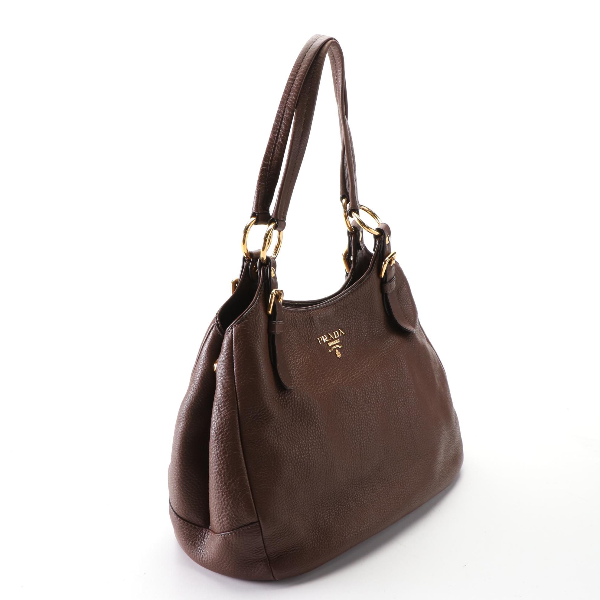 Prada Shoulder Tote in Brown Grained Leather