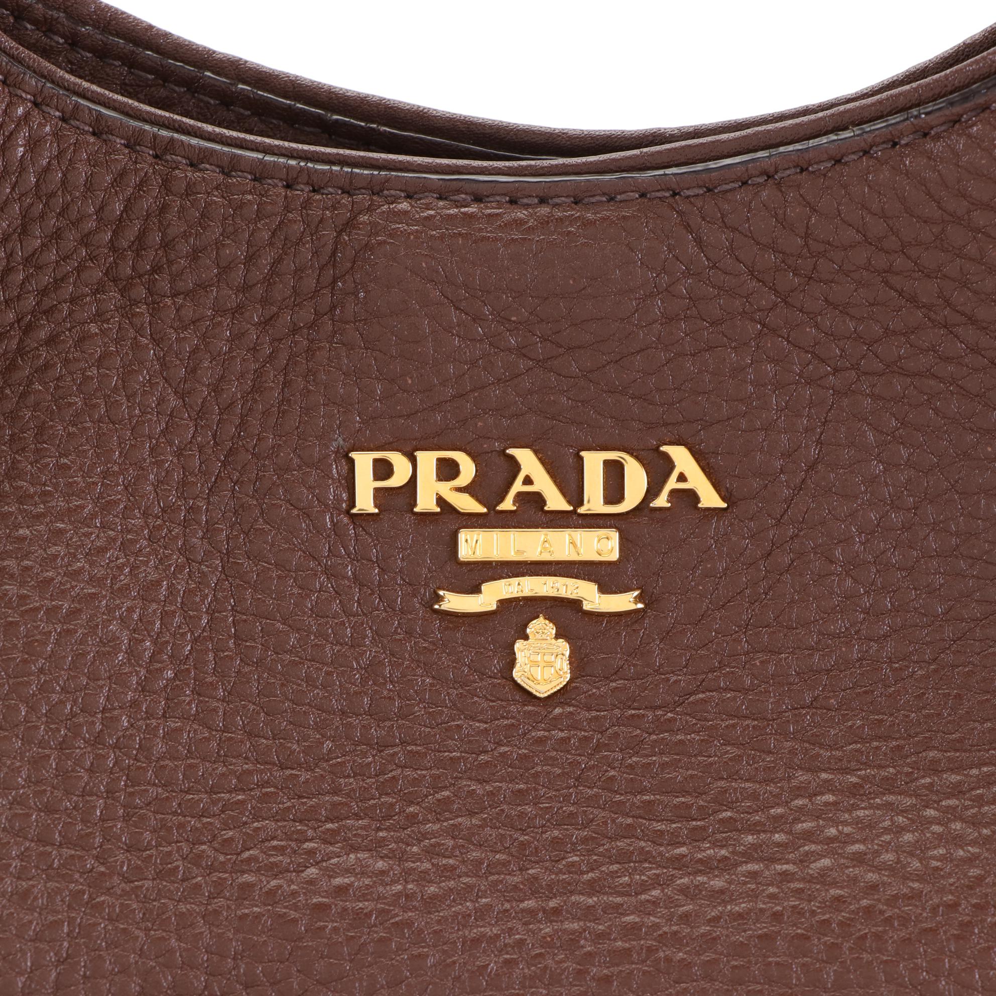 Prada Shoulder Tote in Brown Grained Leather