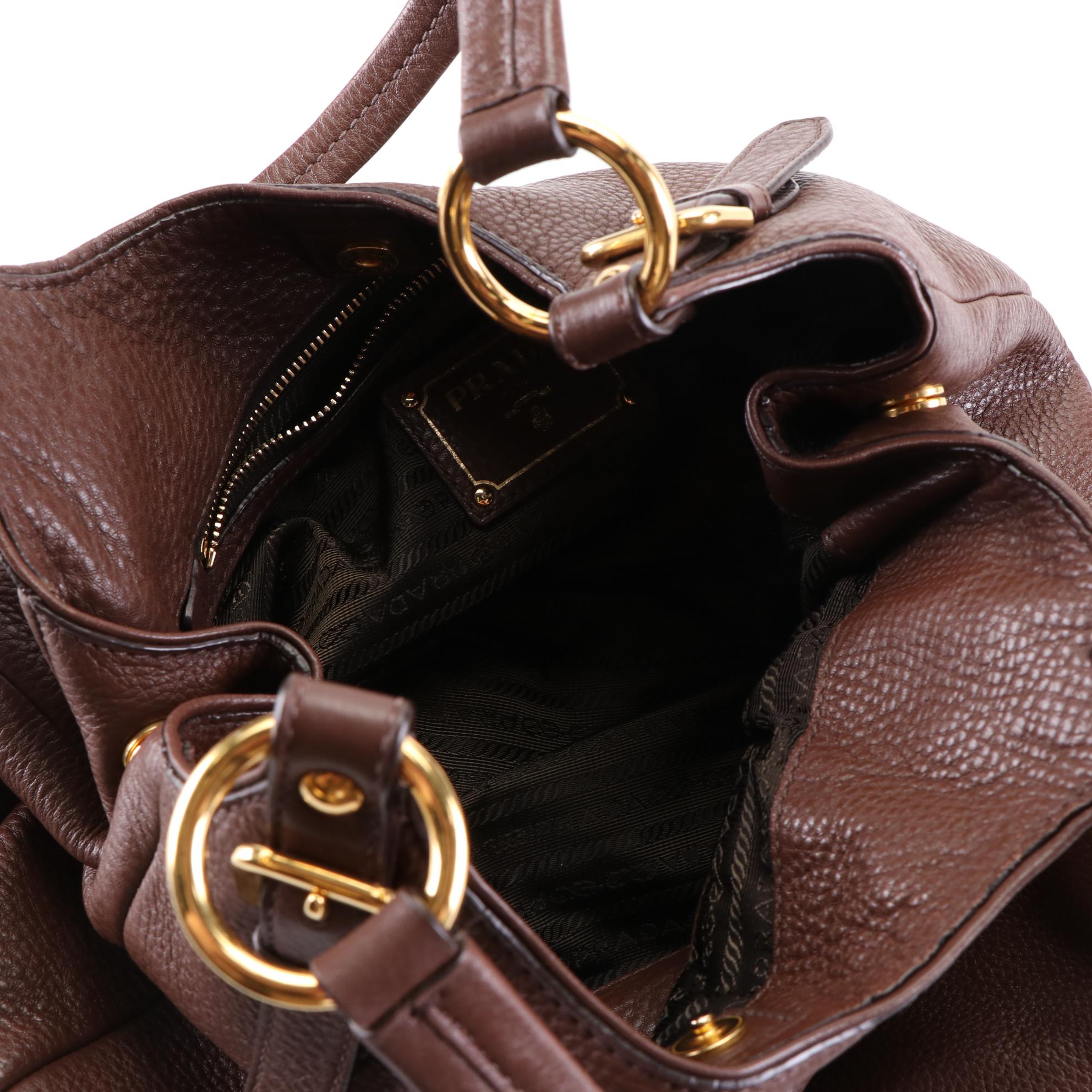 Prada Shoulder Tote in Brown Grained Leather