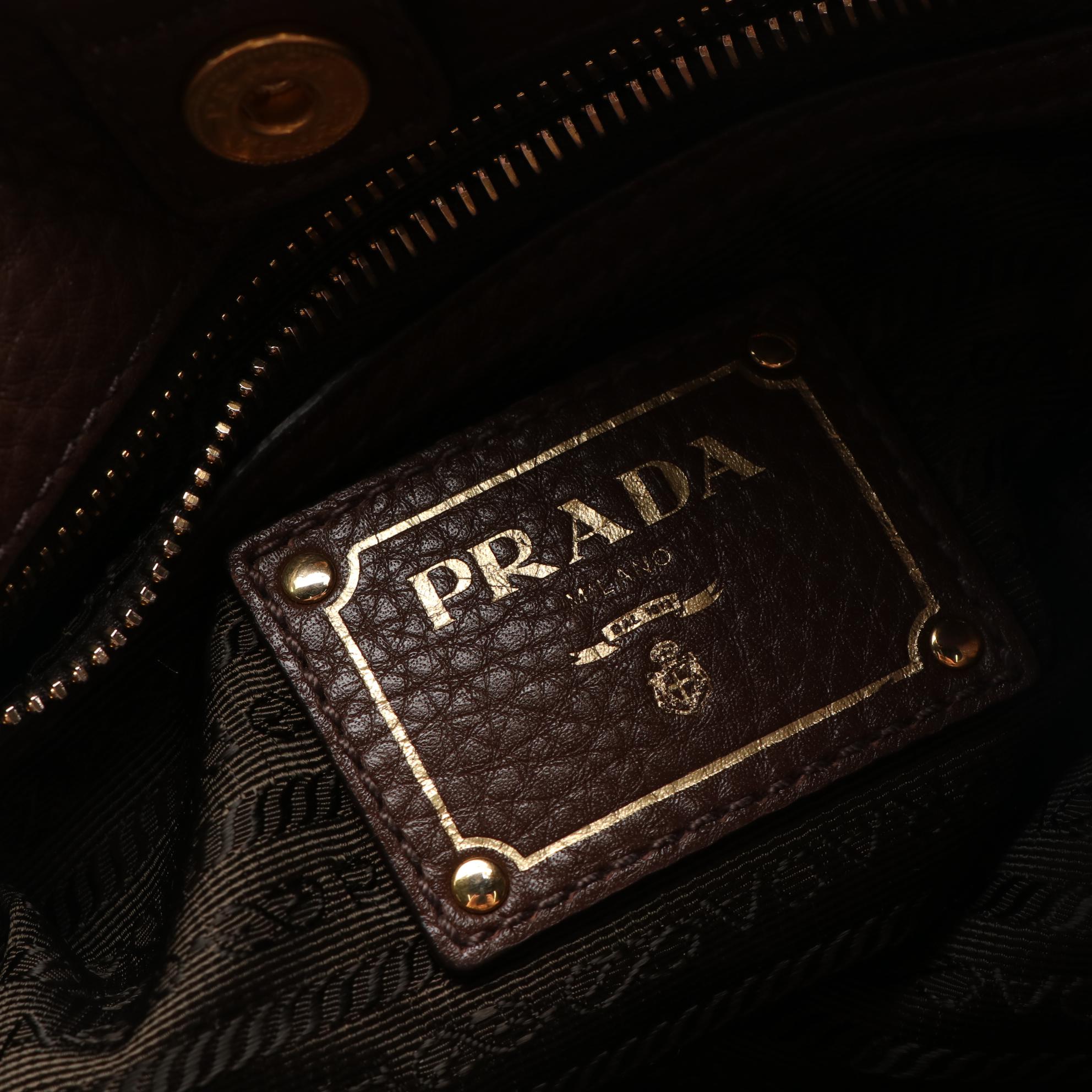 Prada Shoulder Tote in Brown Grained Leather