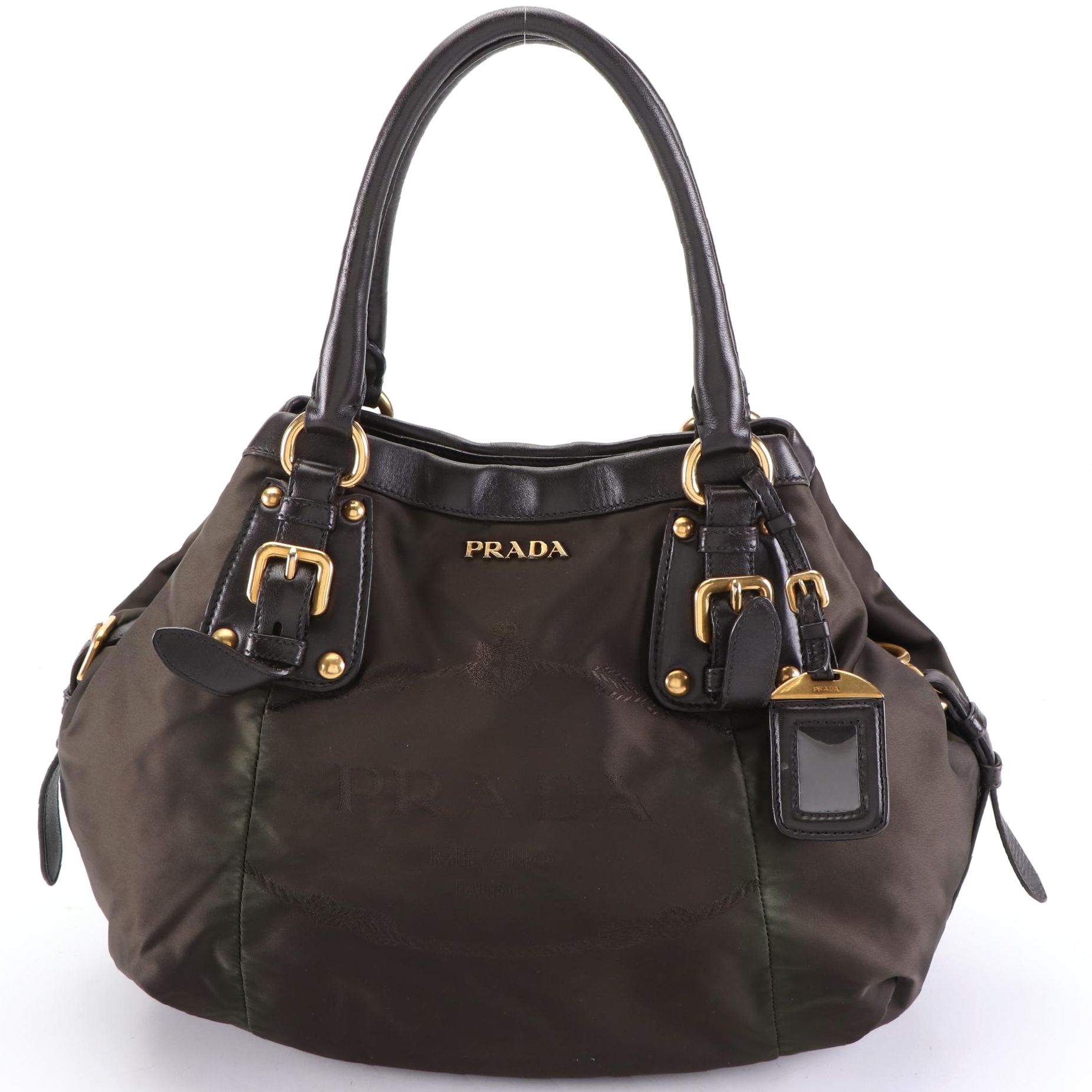Prada Tessuto Logo Tote Bag in Nylon with Leather Trim