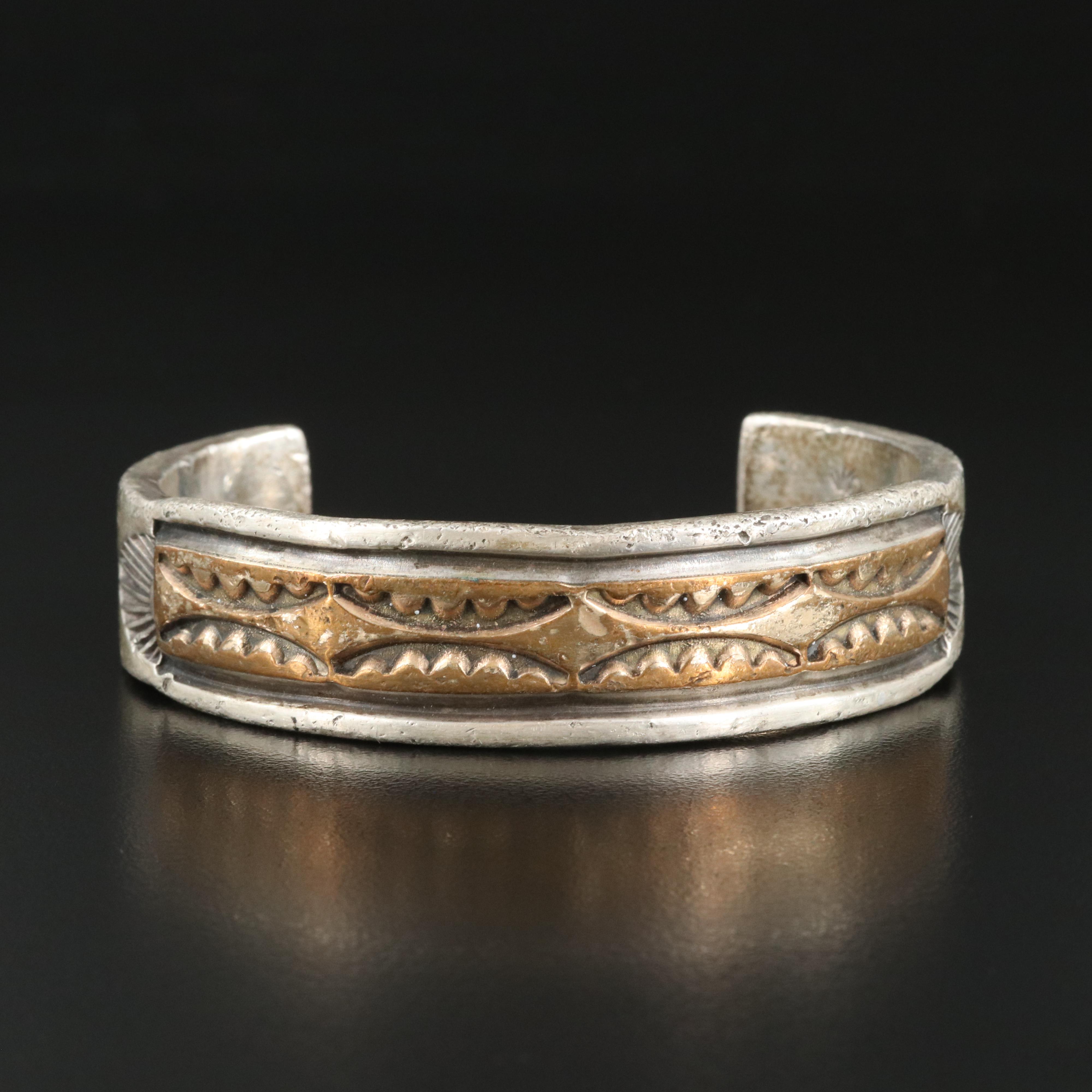 Darin Bill Navajo Diné Sterling Cuff with Gold Filled Accent