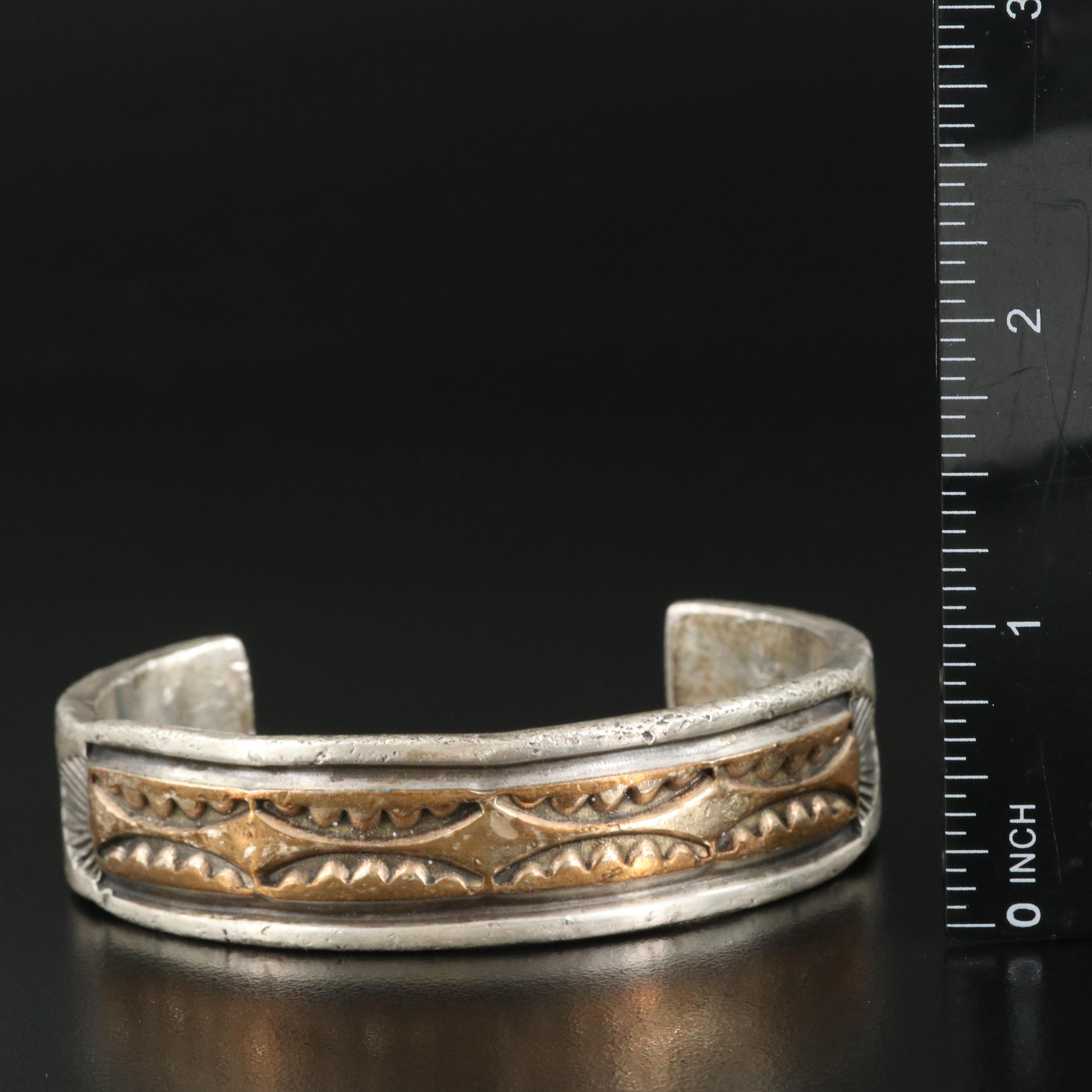 Darin Bill Navajo Diné Sterling Cuff with Gold Filled Accent