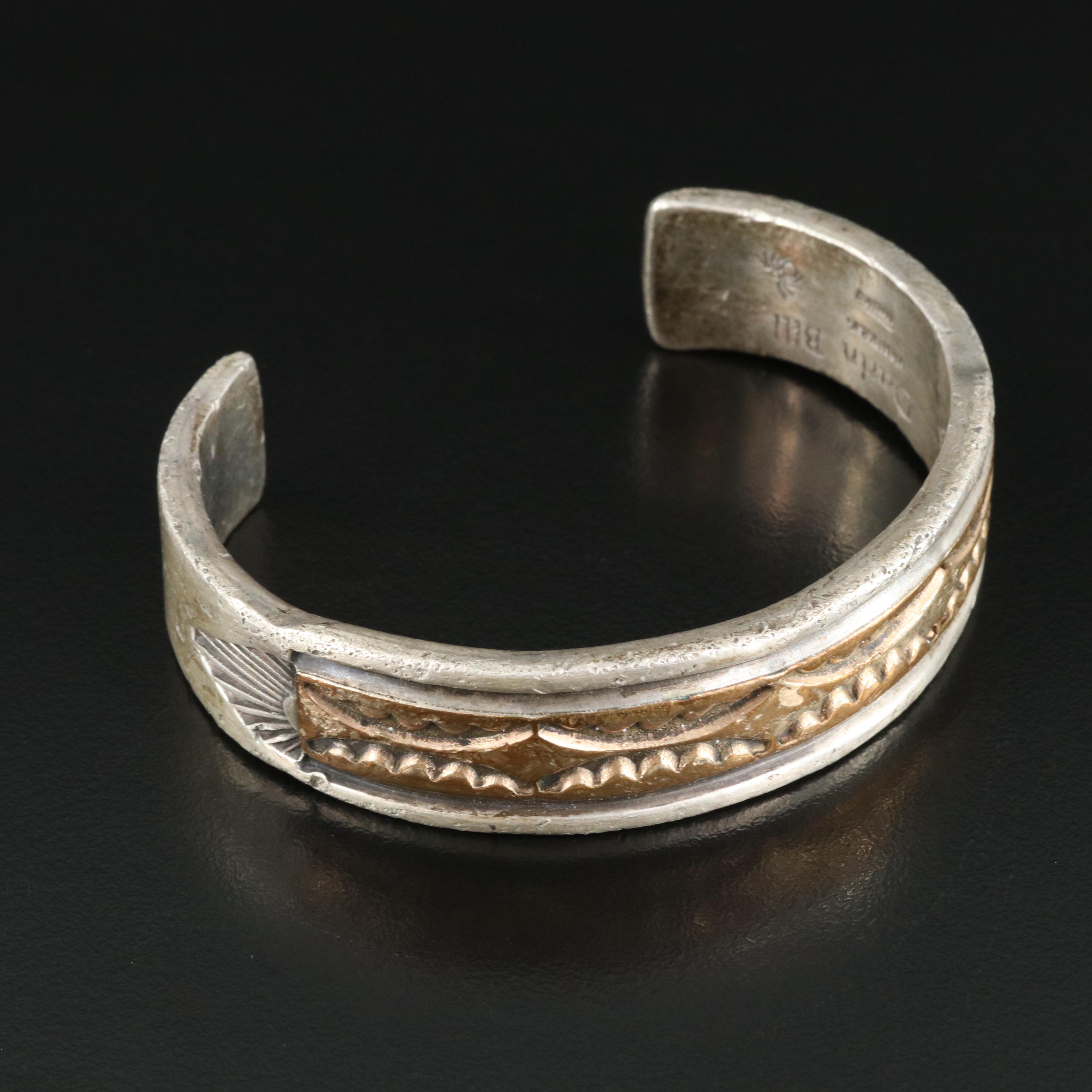 Darin Bill Navajo Diné Sterling Cuff with Gold Filled Accent