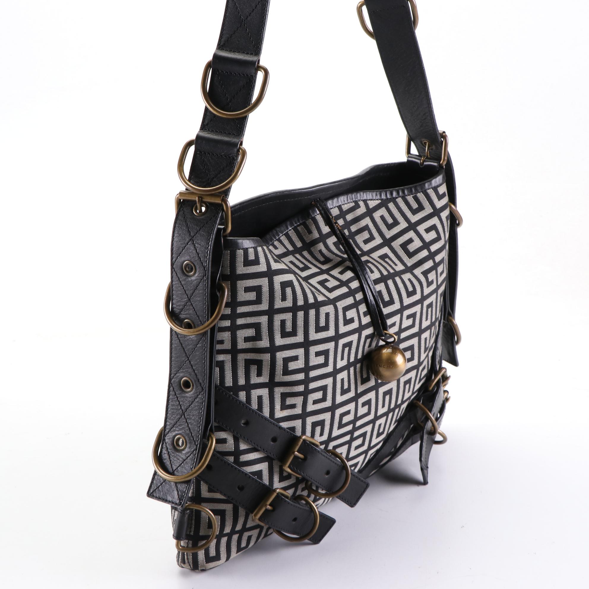 Givenchy Buckle Strap Shoulder Bag in Logo Jacquard Canvas and Leather