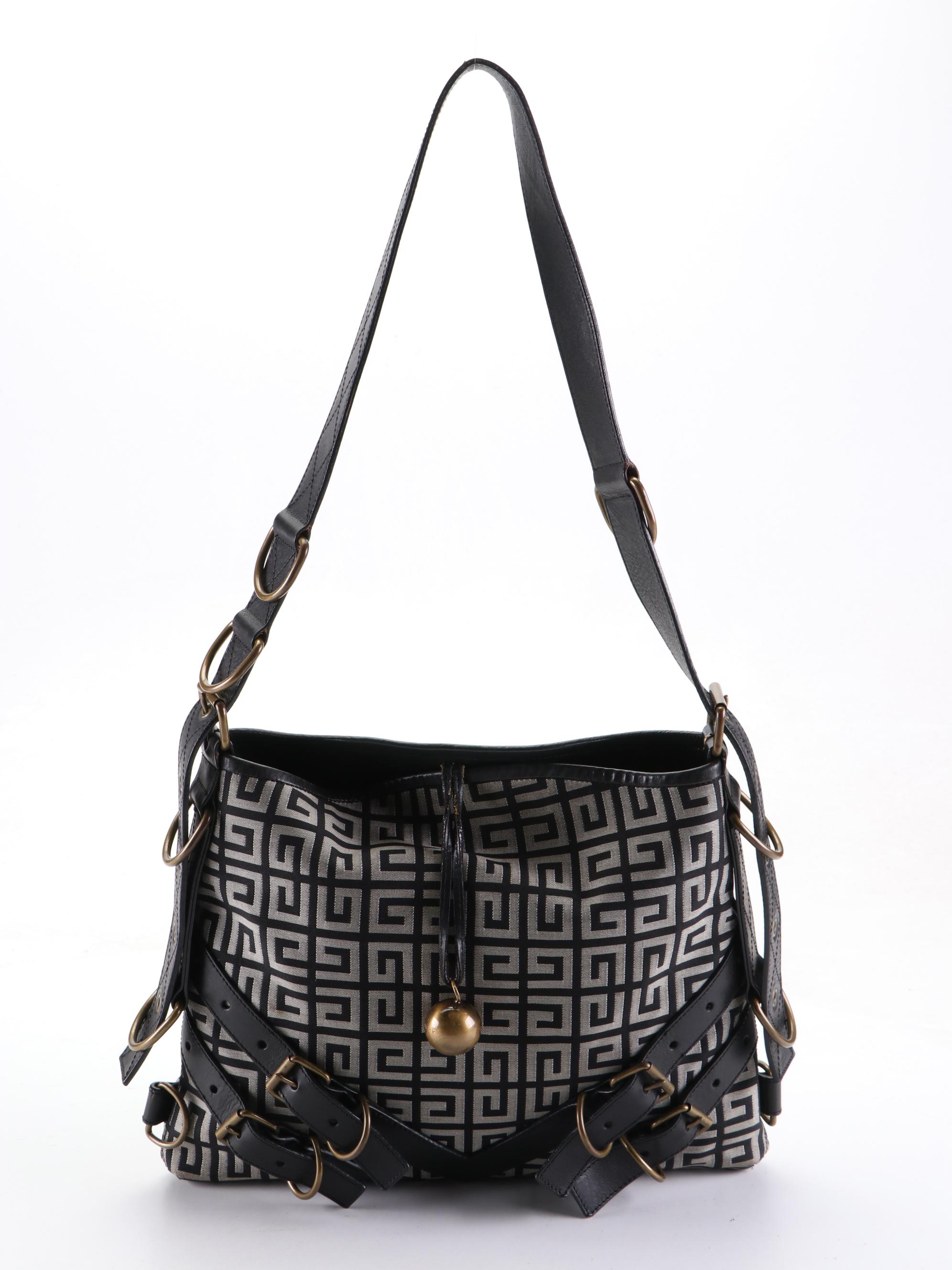 Givenchy Buckle Strap Shoulder Bag in Logo Jacquard Canvas and Leather