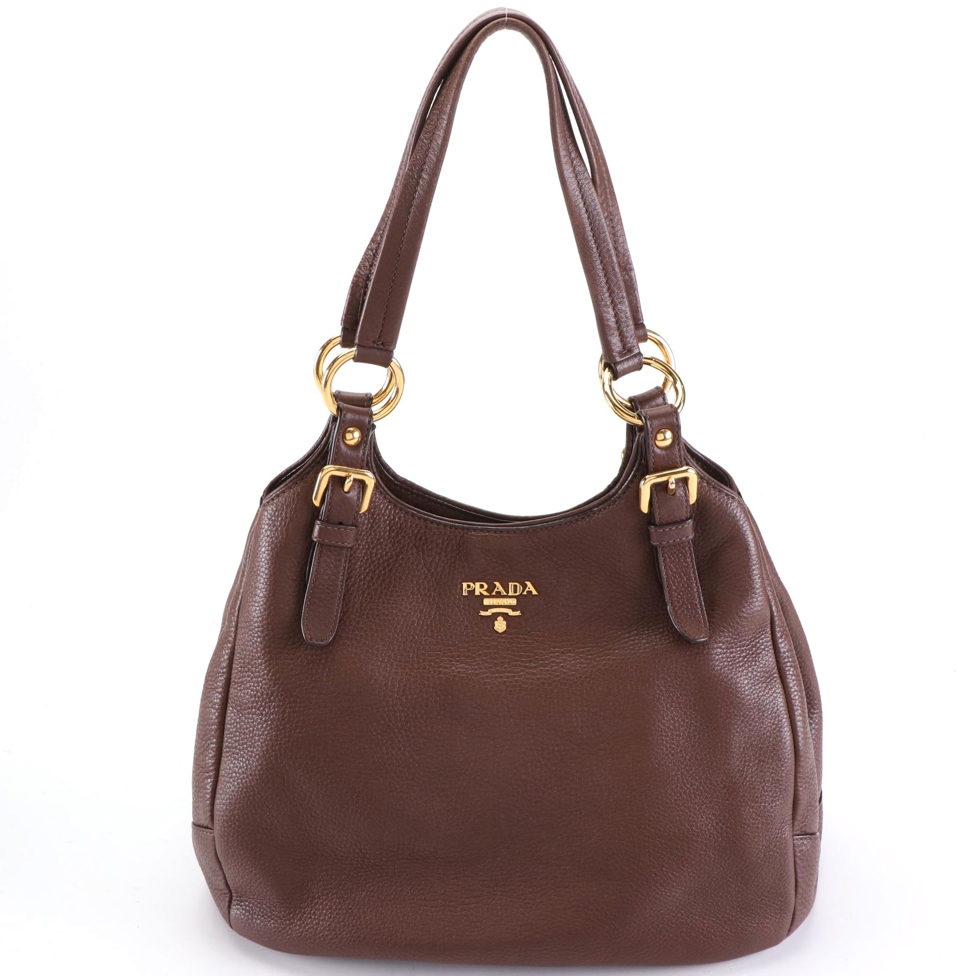 Prada Shoulder Tote in Brown Grained Leather
