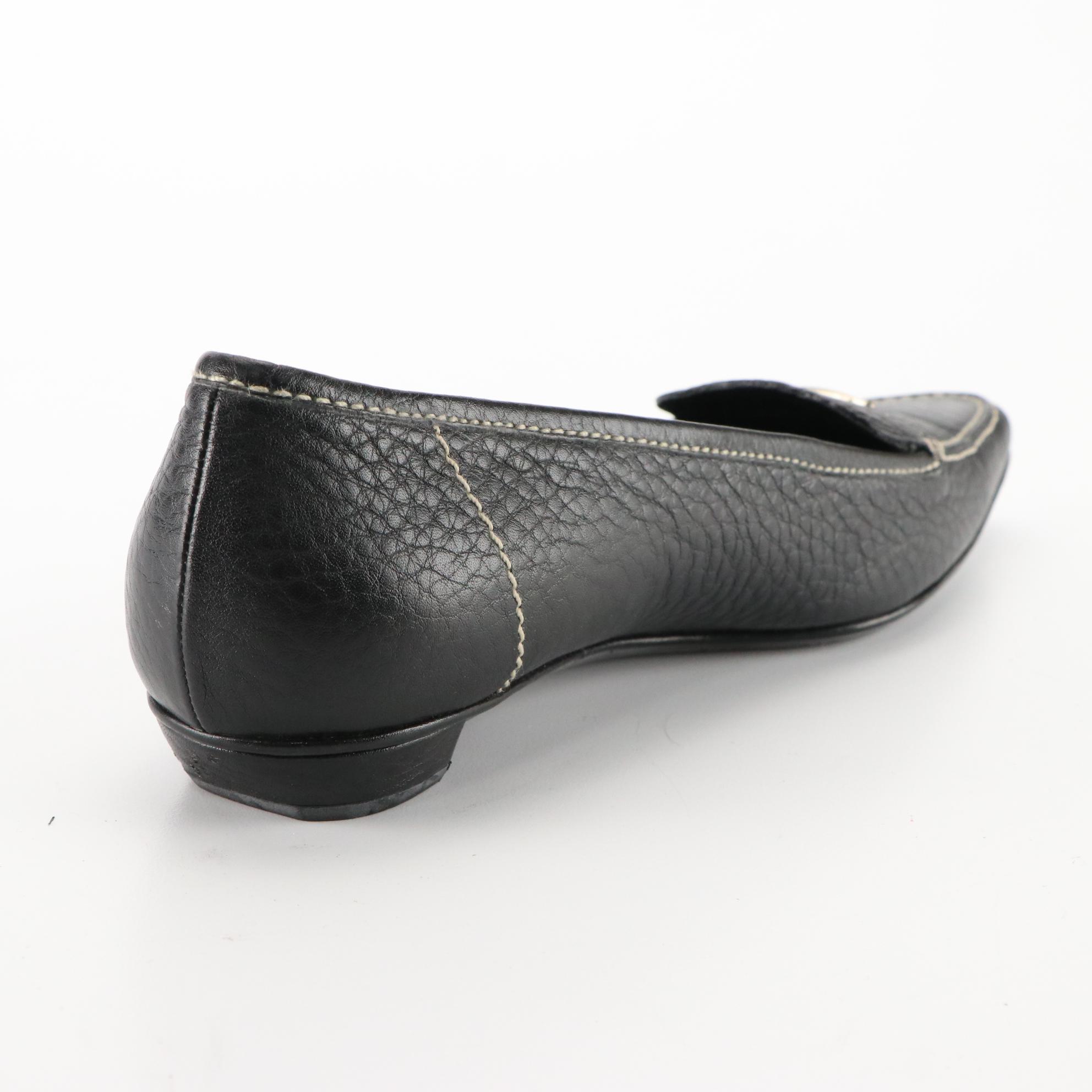 Prada Pointed Toe Loafers in Black Grained Leather with Logo Plaque