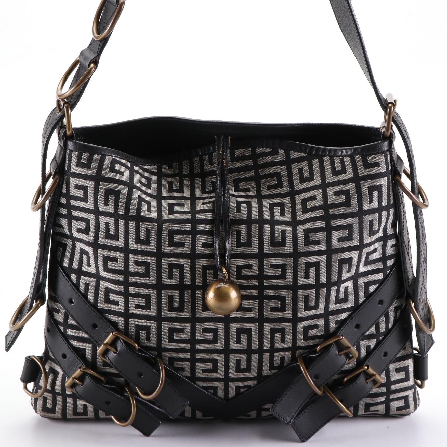 Givenchy Buckle Strap Shoulder Bag in Logo Jacquard Canvas and Leather