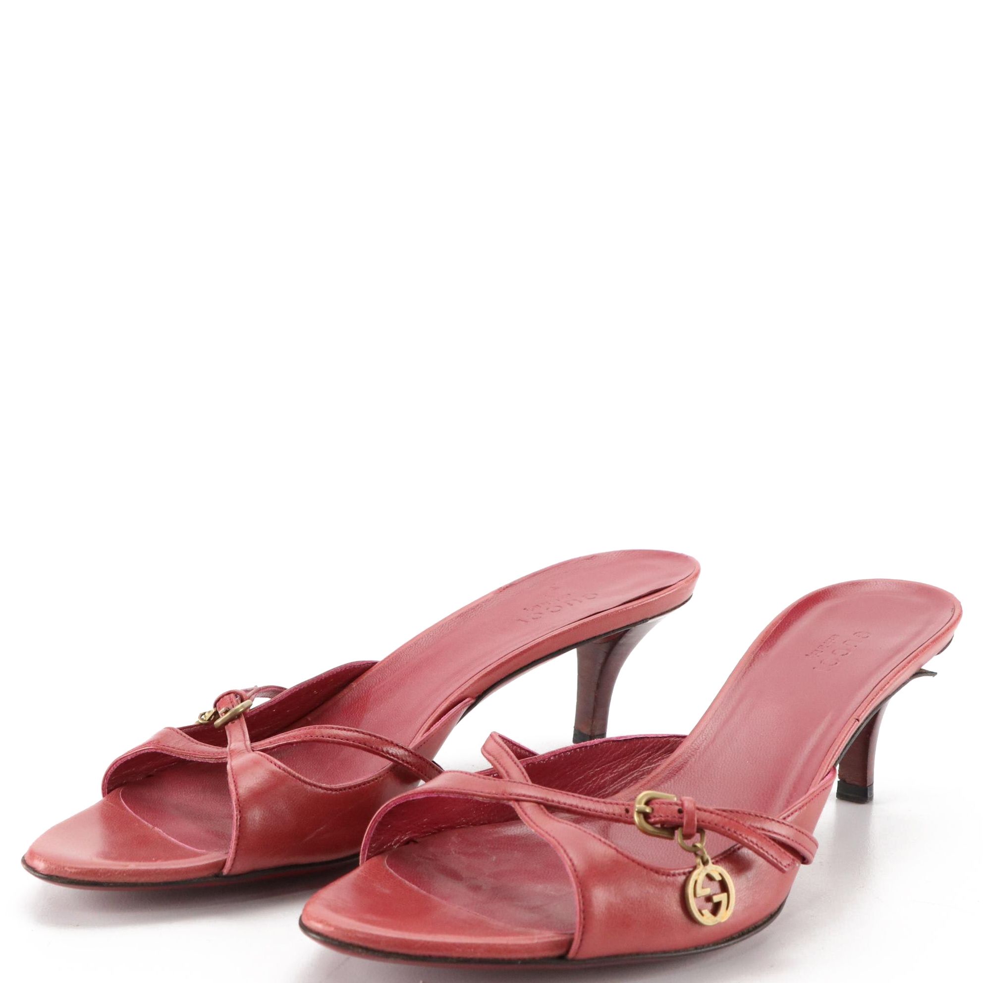 Gucci Criss Cross Mules in Pink Leather with Interlocking GG Charms
