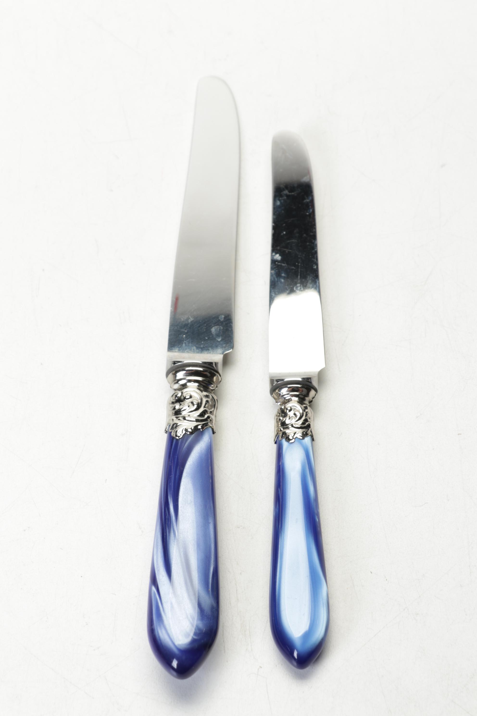 Scof French Blue Pompadour Pearlized-Handle and Stainless Steel Flatware Set