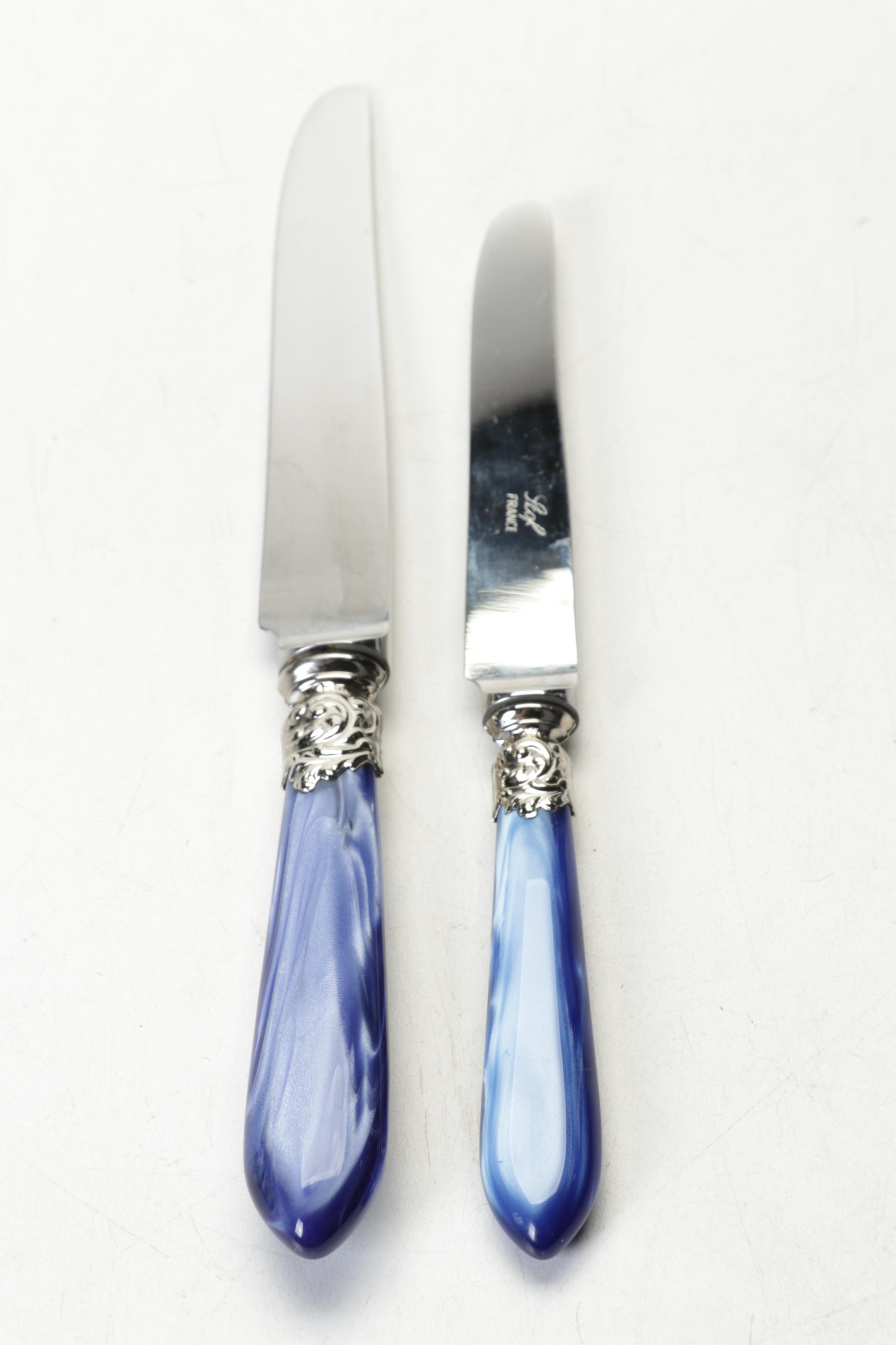 Scof French Blue Pompadour Pearlized-Handle and Stainless Steel Flatware Set