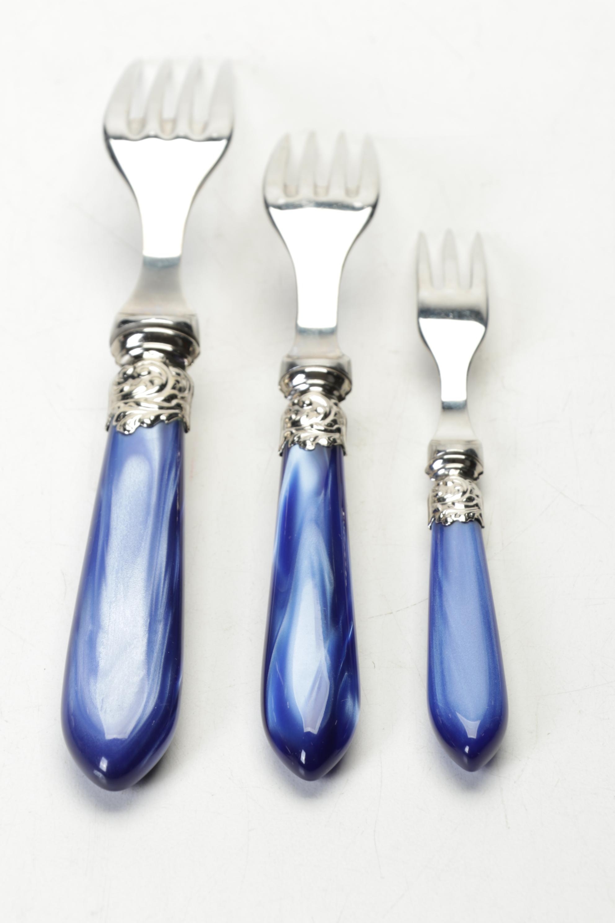 Scof French Blue Pompadour Pearlized-Handle and Stainless Steel Flatware Set