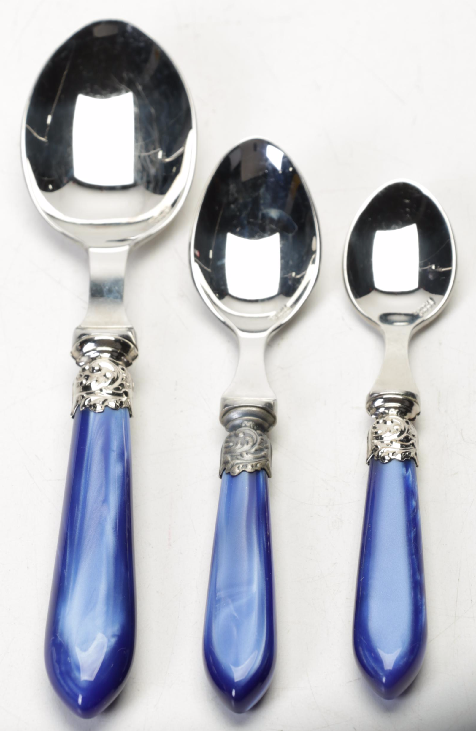 Scof French Blue Pompadour Pearlized-Handle and Stainless Steel Flatware Set