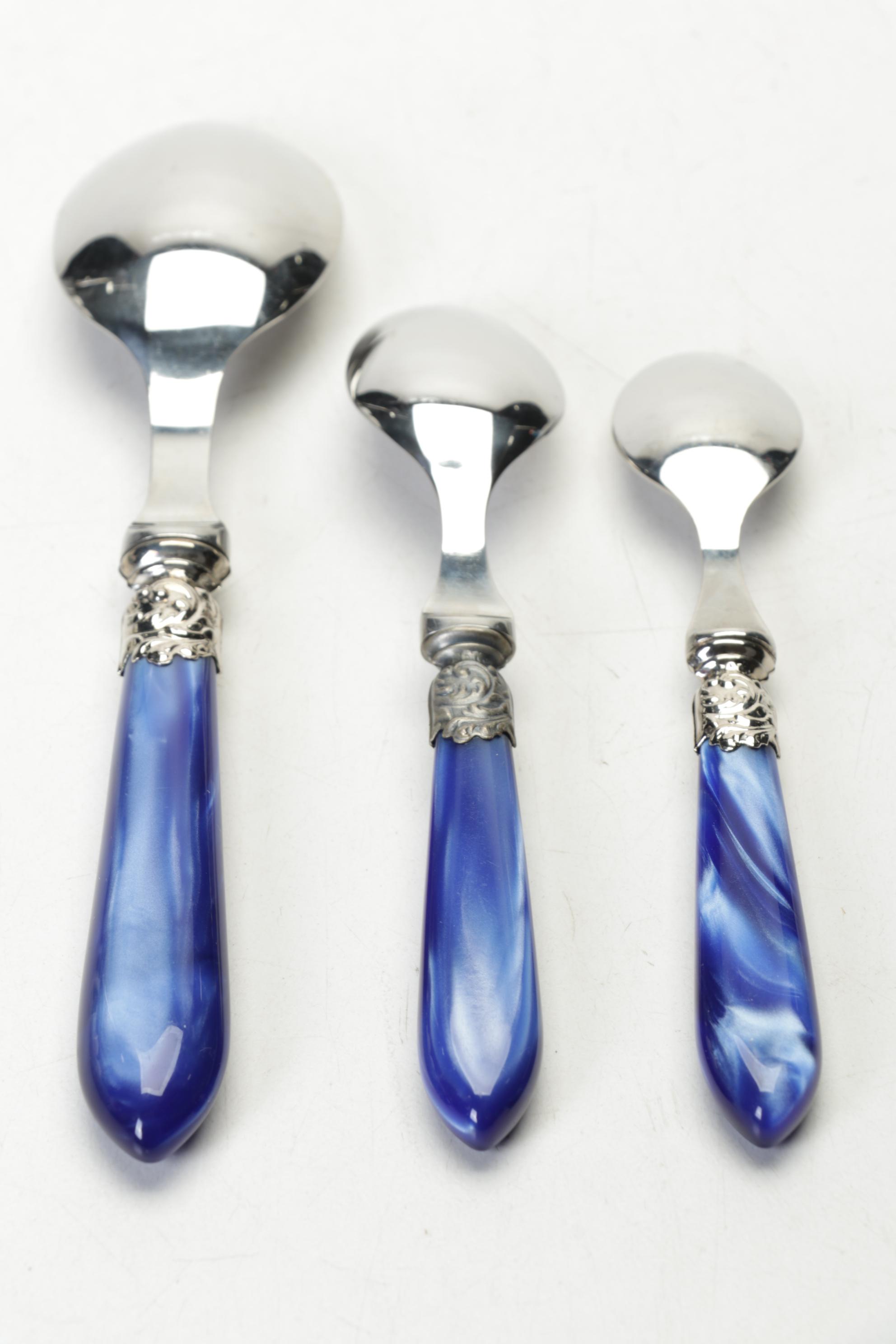 Scof French Blue Pompadour Pearlized-Handle and Stainless Steel Flatware Set