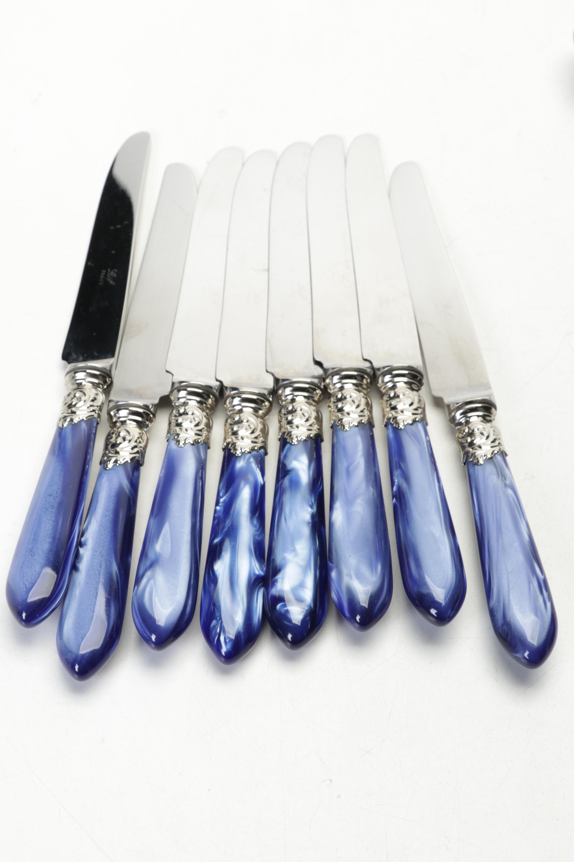 Scof French Blue Pompadour Pearlized-Handle and Stainless Steel Flatware Set