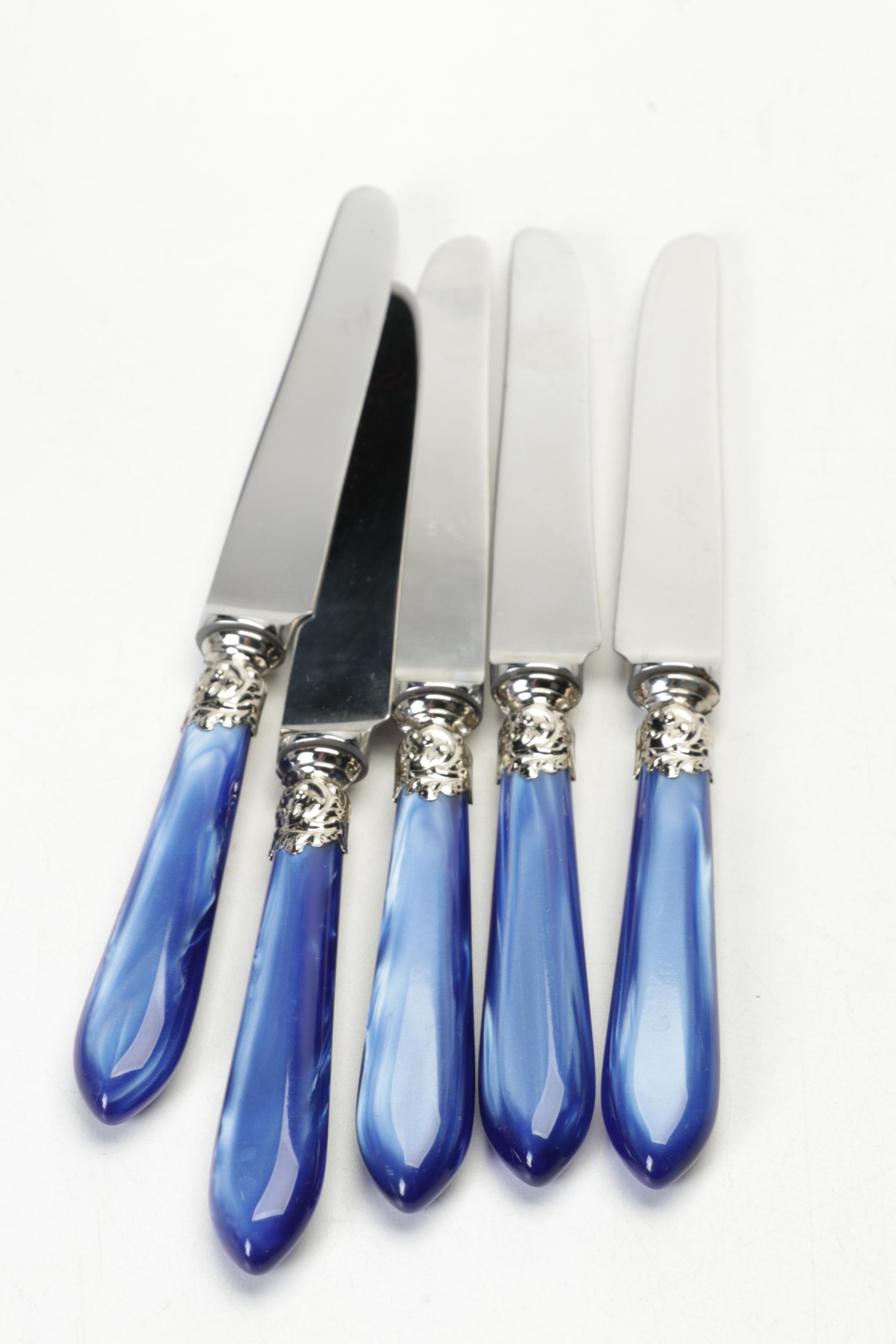 Scof French Blue Pompadour Pearlized-Handle and Stainless Steel Flatware Set
