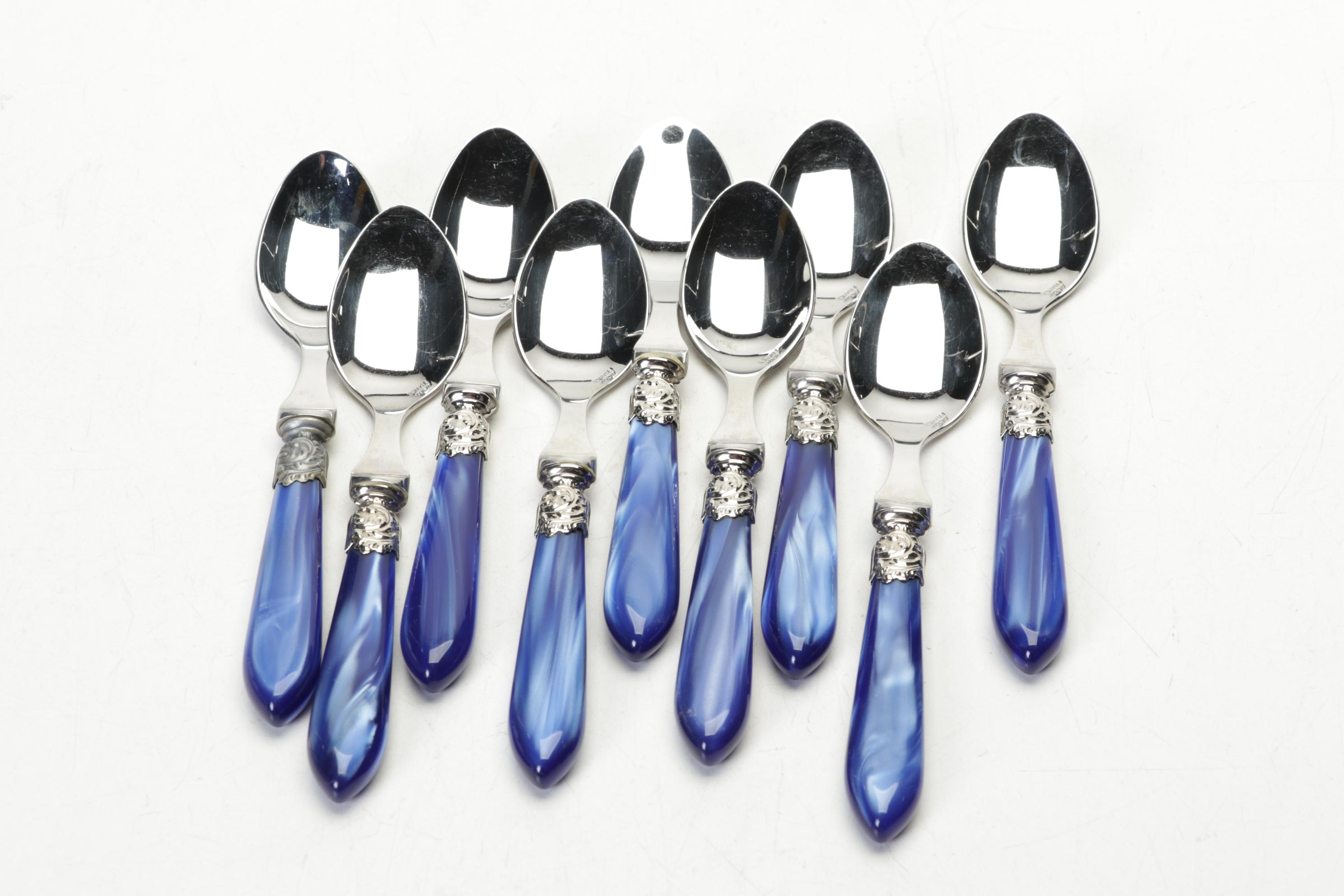 Scof French Blue Pompadour Pearlized-Handle and Stainless Steel Flatware Set