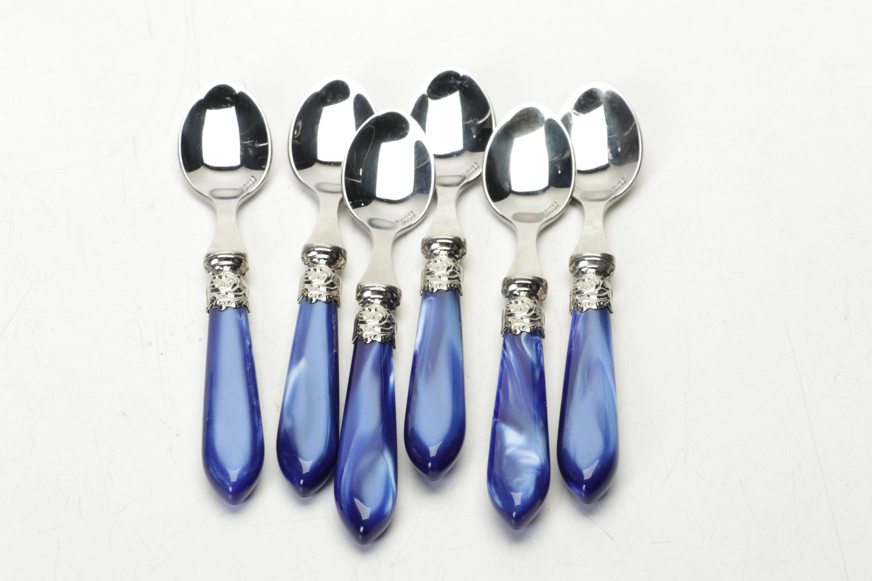 Scof French Blue Pompadour Pearlized-Handle and Stainless Steel Flatware Set