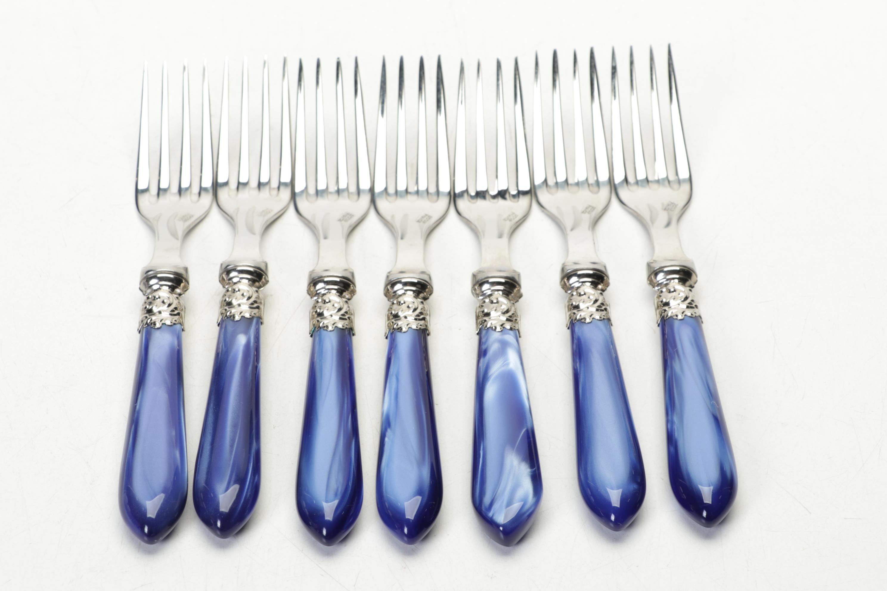 Scof French Blue Pompadour Pearlized-Handle and Stainless Steel Flatware Set