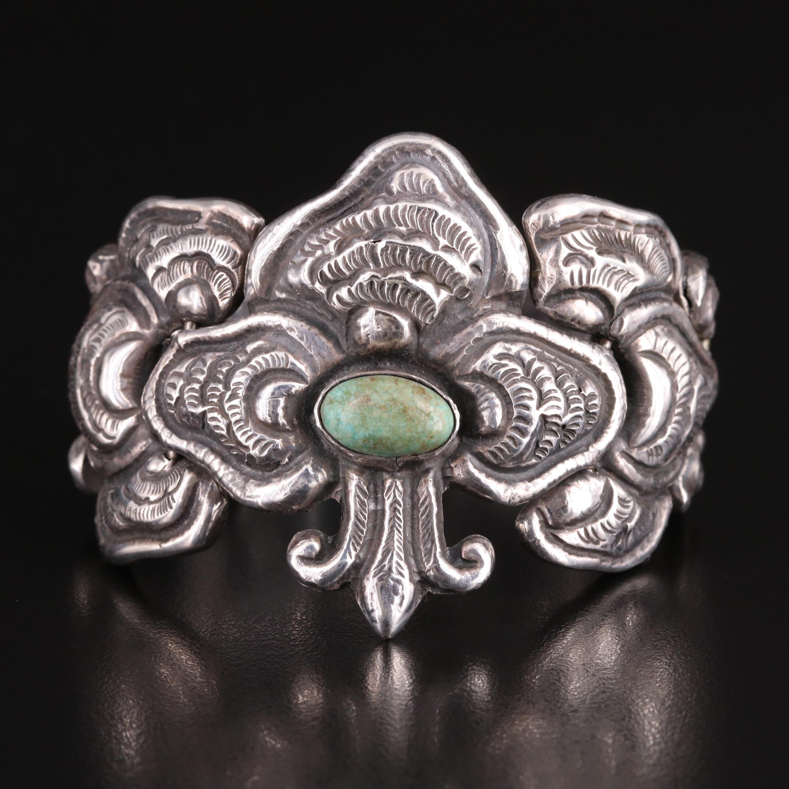 Mexican Sterling Turquoise Floral Bracelet