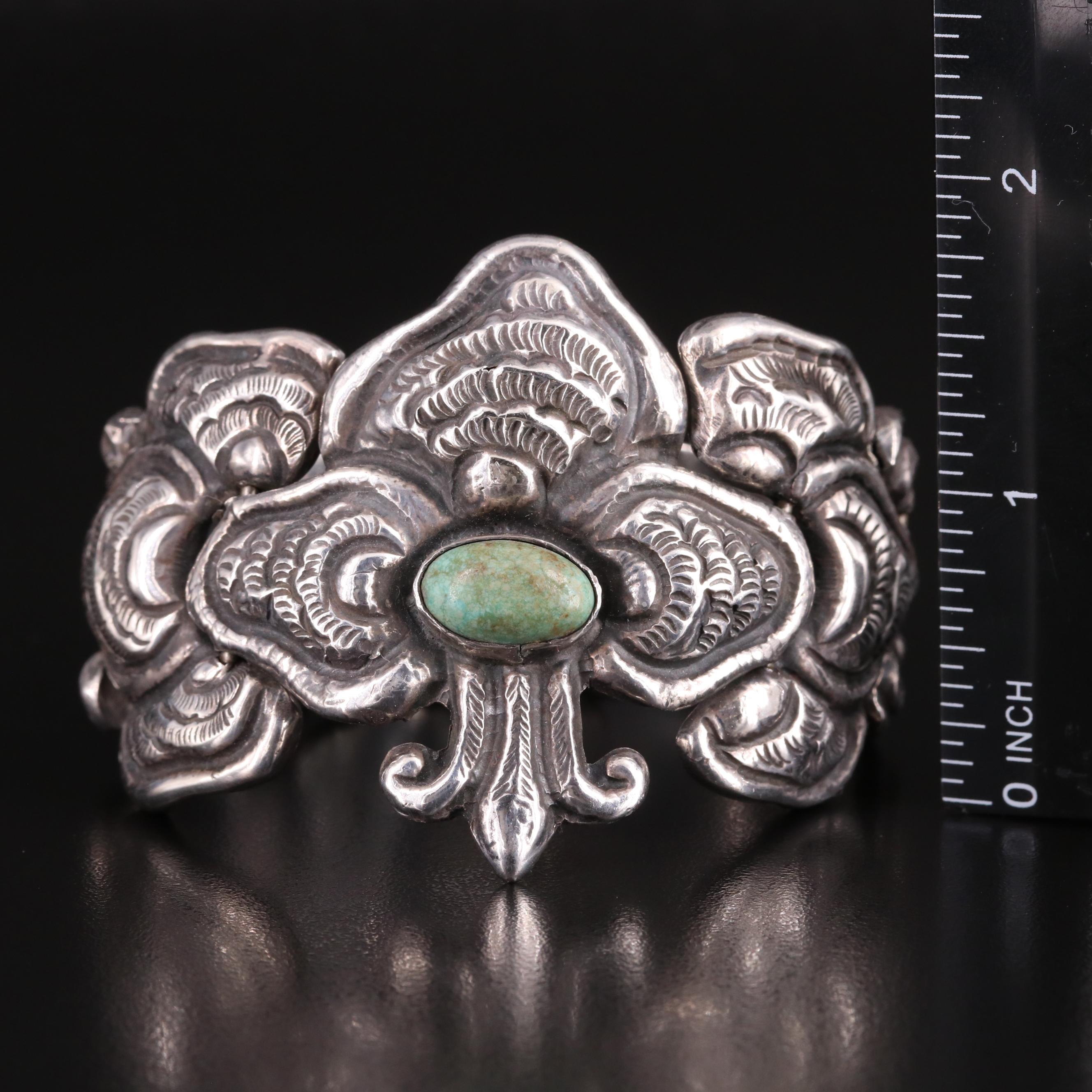 Mexican Sterling Turquoise Floral Bracelet