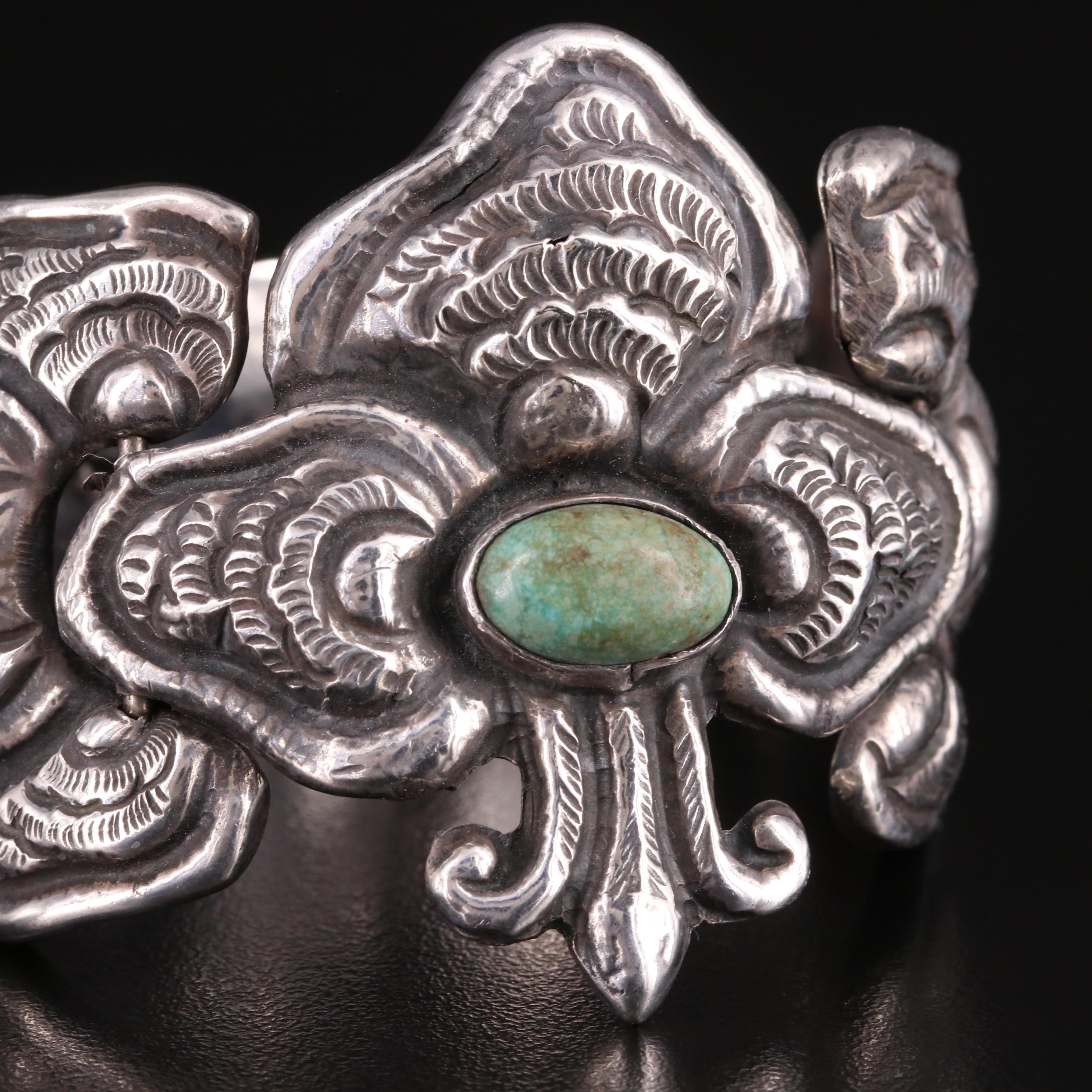 Mexican Sterling Turquoise Floral Bracelet