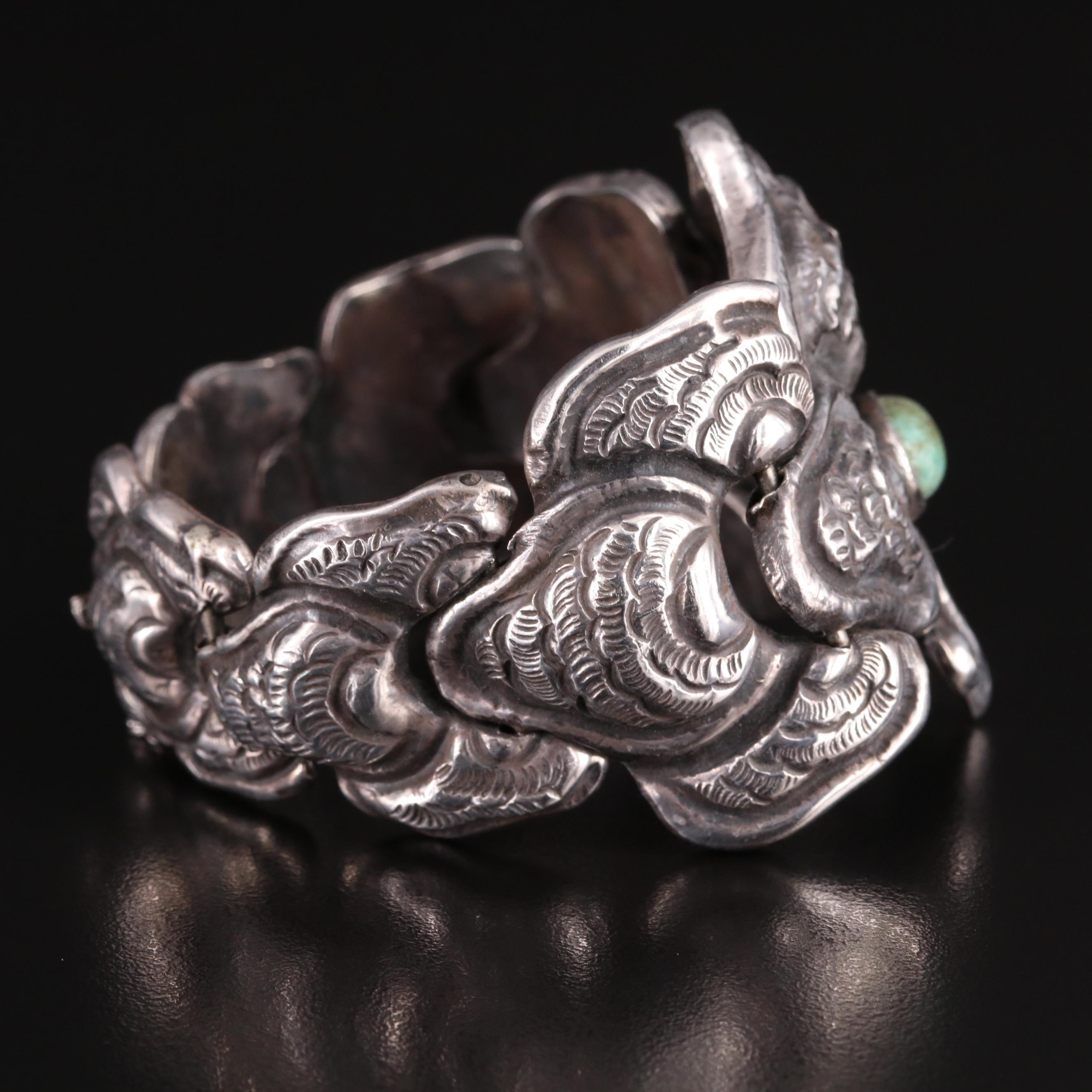 Mexican Sterling Turquoise Floral Bracelet