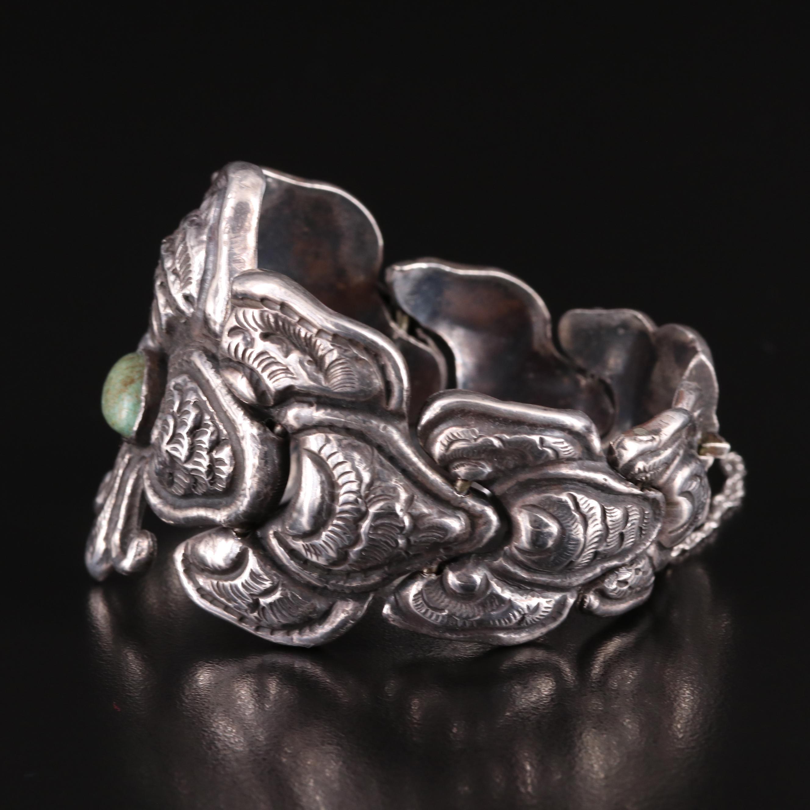 Mexican Sterling Turquoise Floral Bracelet