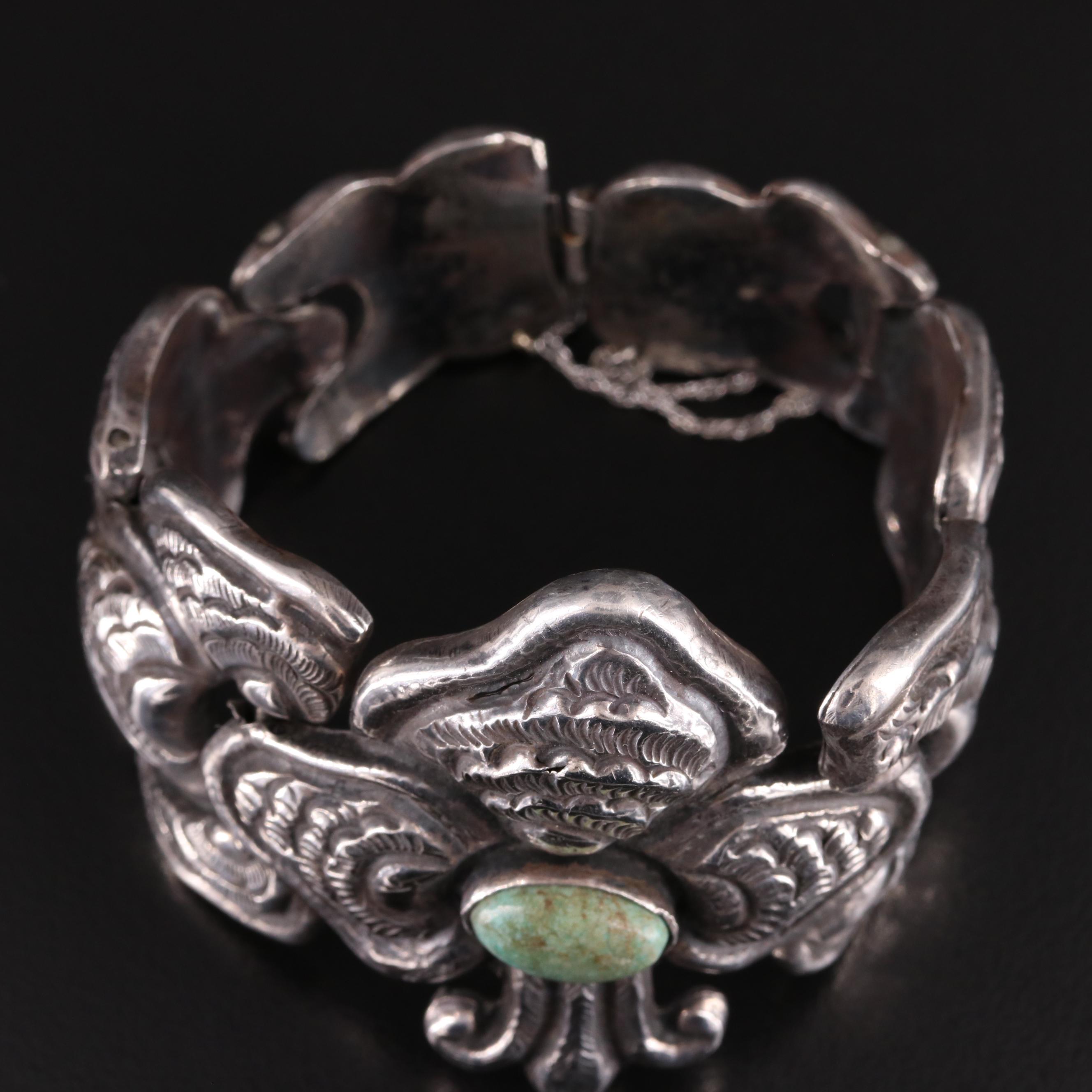 Mexican Sterling Turquoise Floral Bracelet