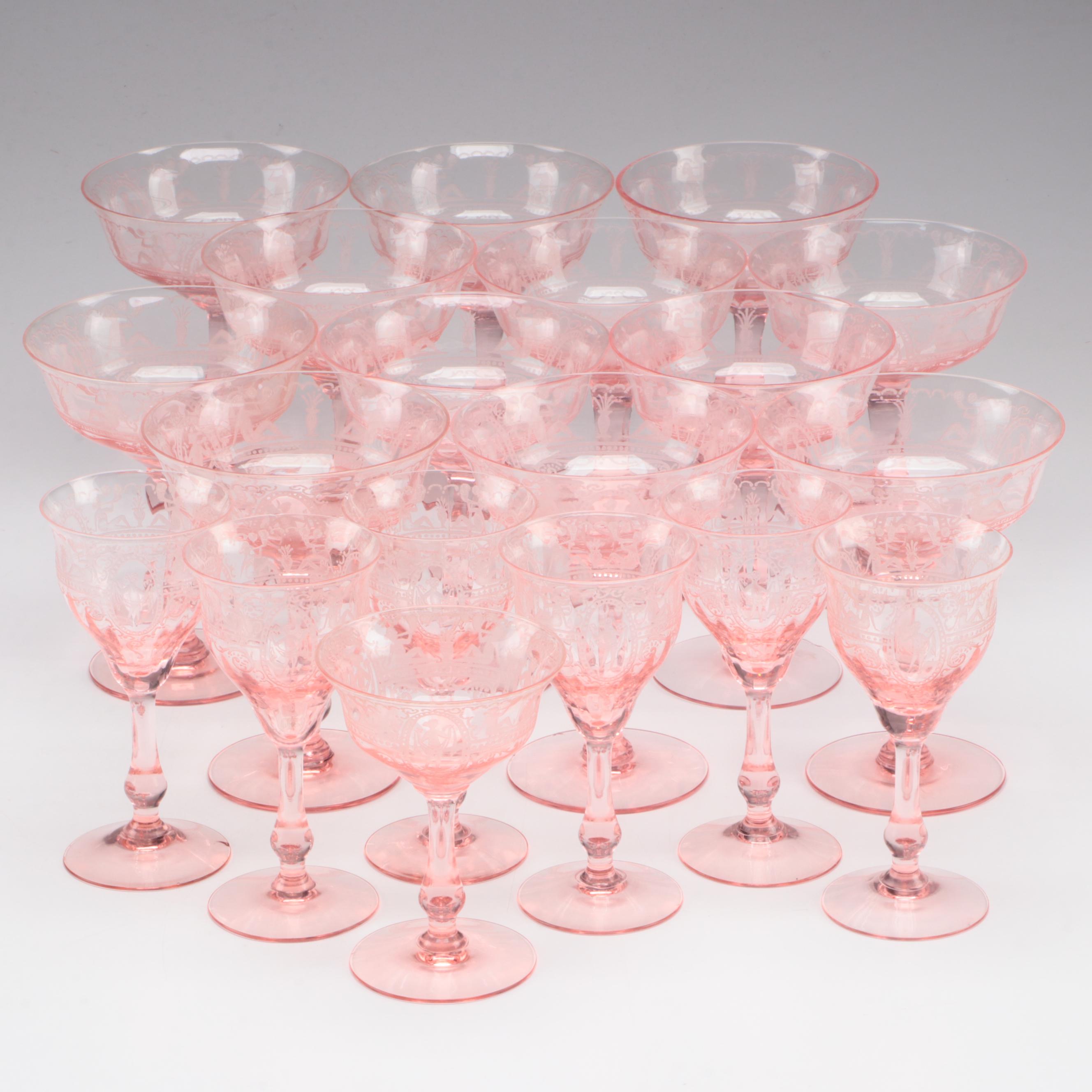 Fry Glass Woman in Cameo Pink Depression Glass Acid Etched Stemware