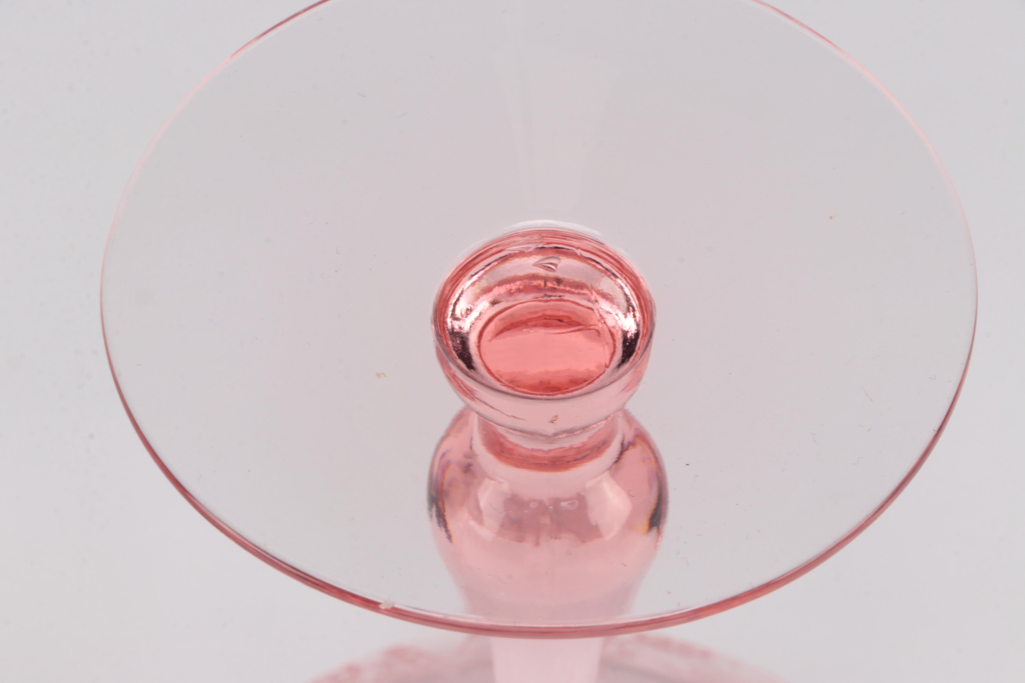 Fry Glass Woman in Cameo Pink Depression Glass Acid Etched Stemware