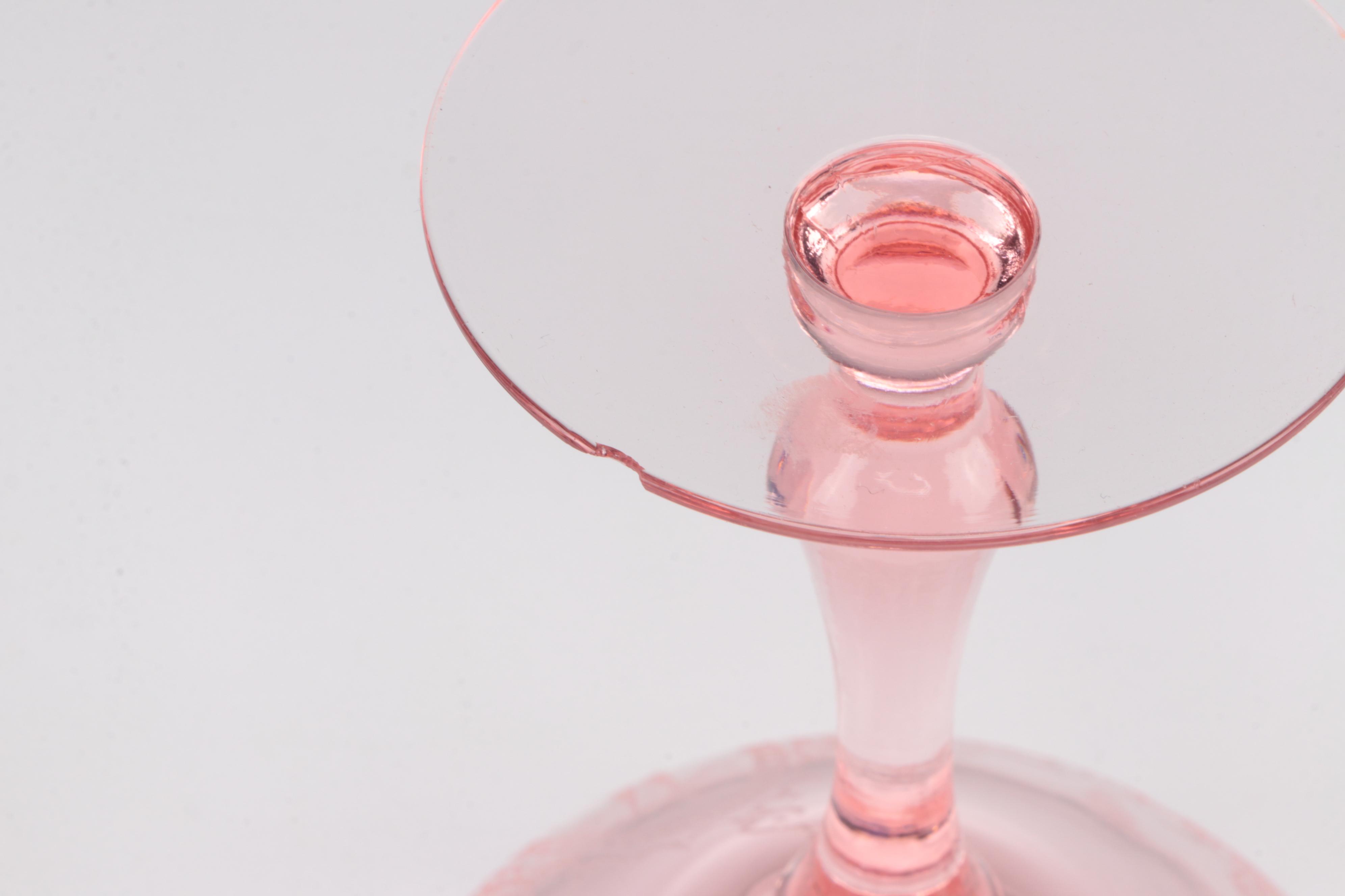 Fry Glass Woman in Cameo Pink Depression Glass Acid Etched Stemware
