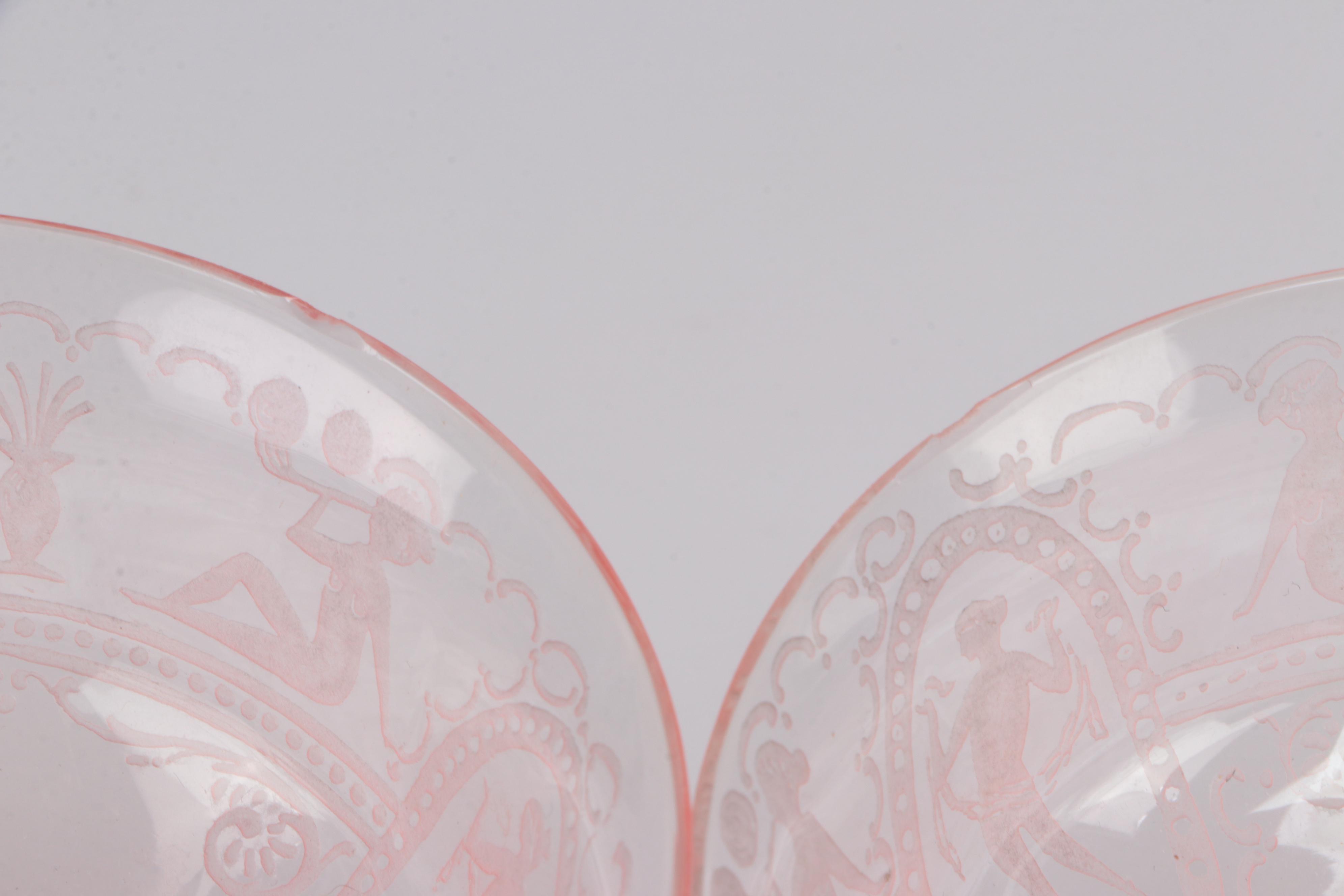 Fry Glass Woman in Cameo Pink Depression Glass Acid Etched Stemware