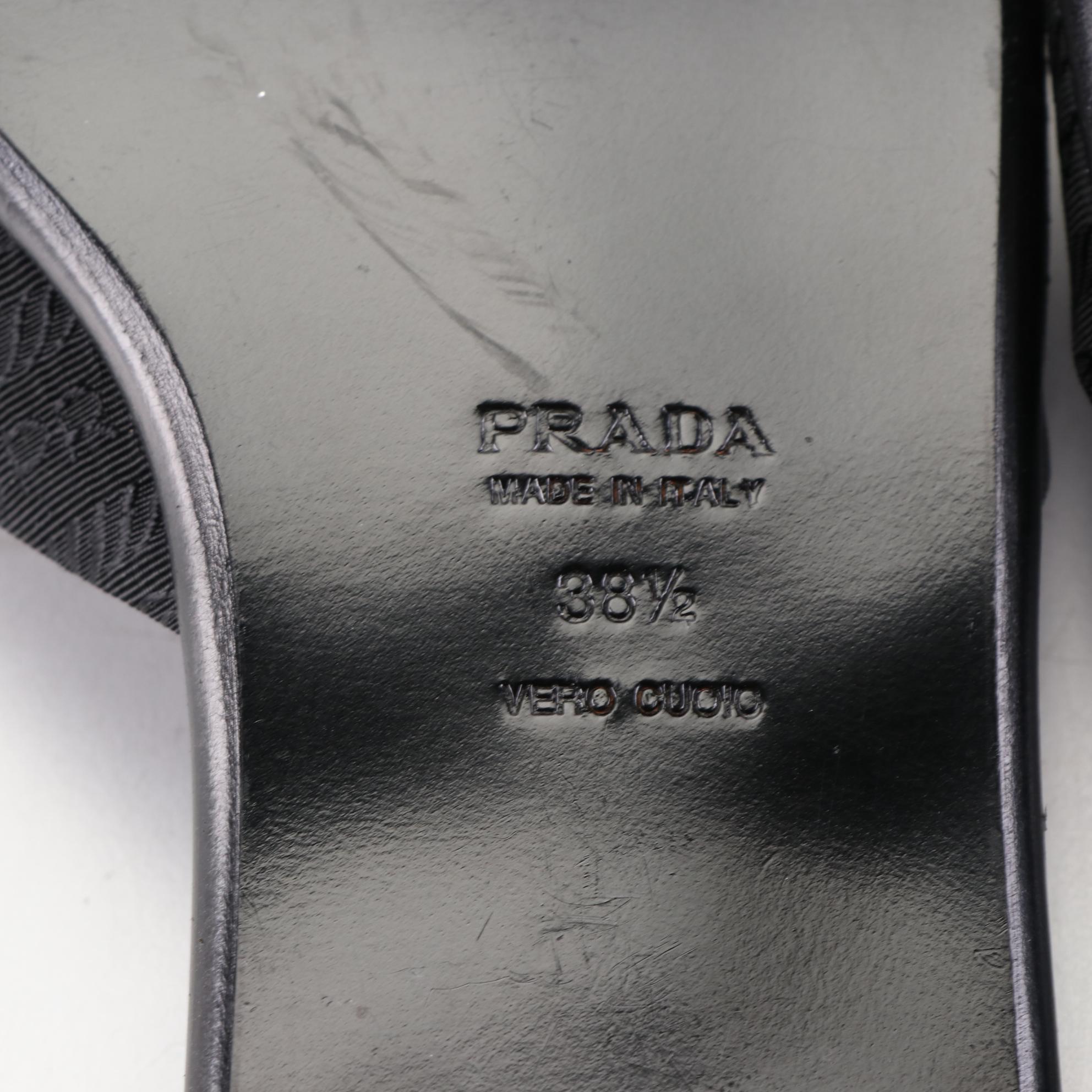 Prada Slide Sandals in Logo Jacquard and Leather Trim