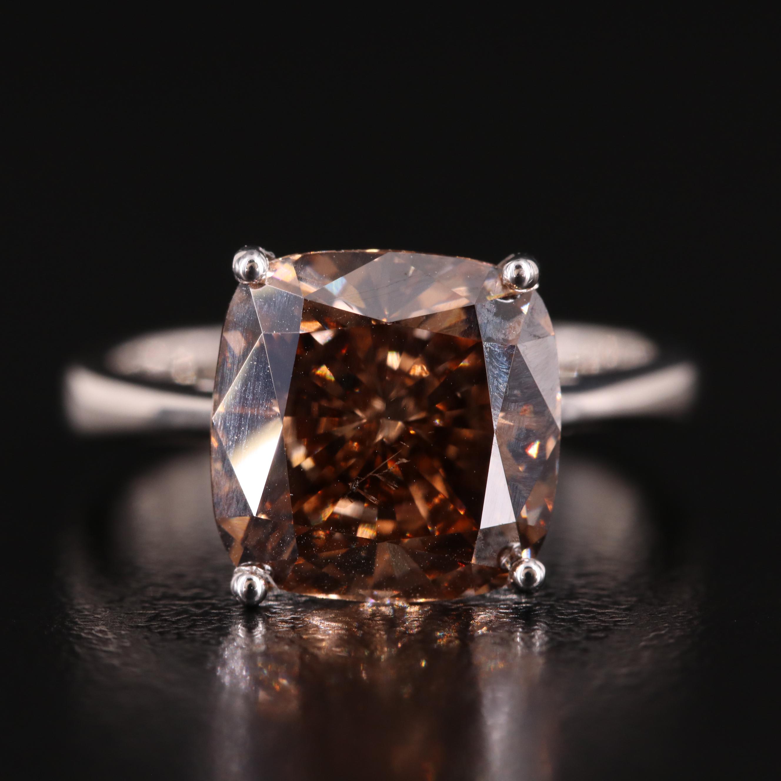 18K 5.03 CT Fancy Dark Brown Diamond Solitaire Ring