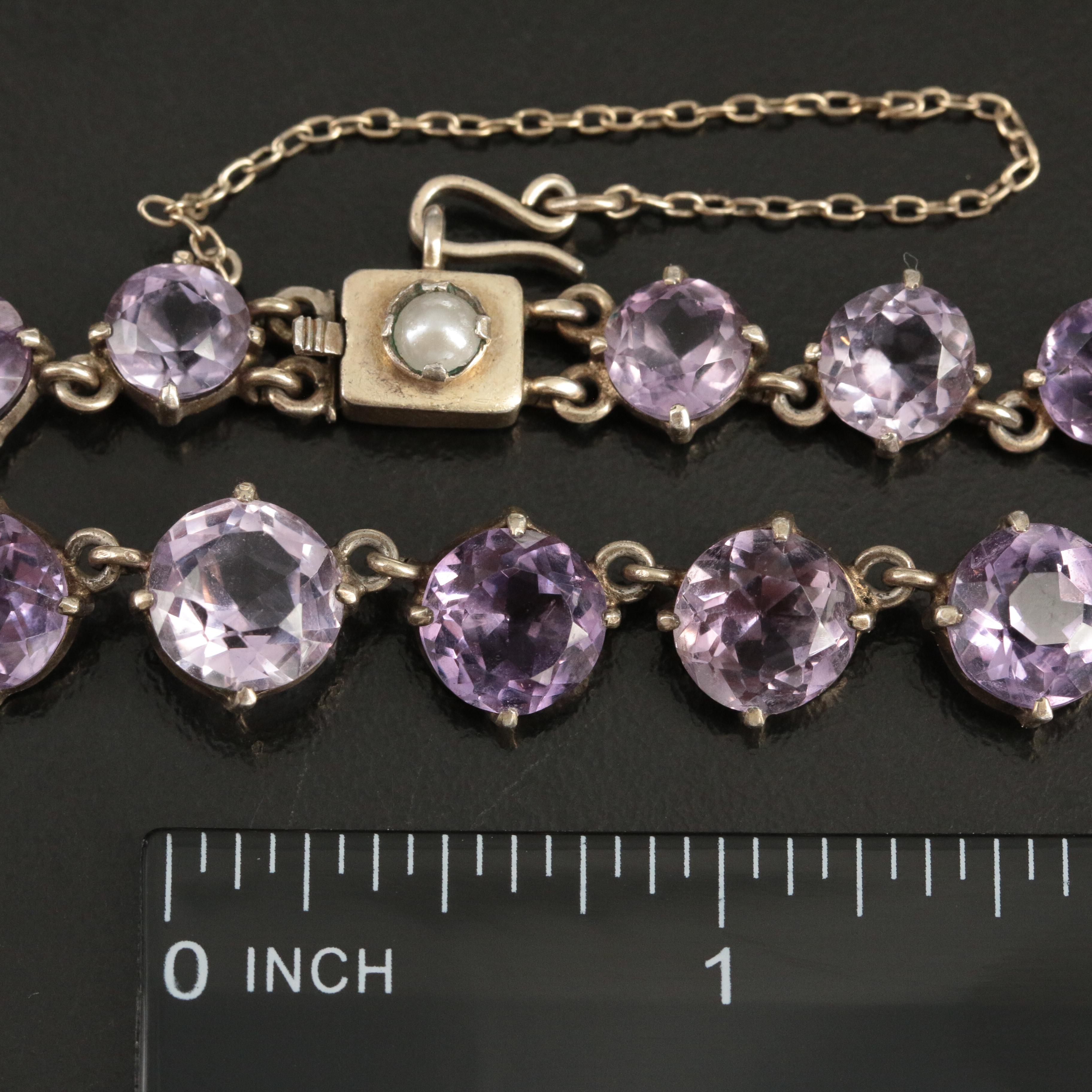 Vintage 830 Silver Amethyst Necklace and Matching Bracelet