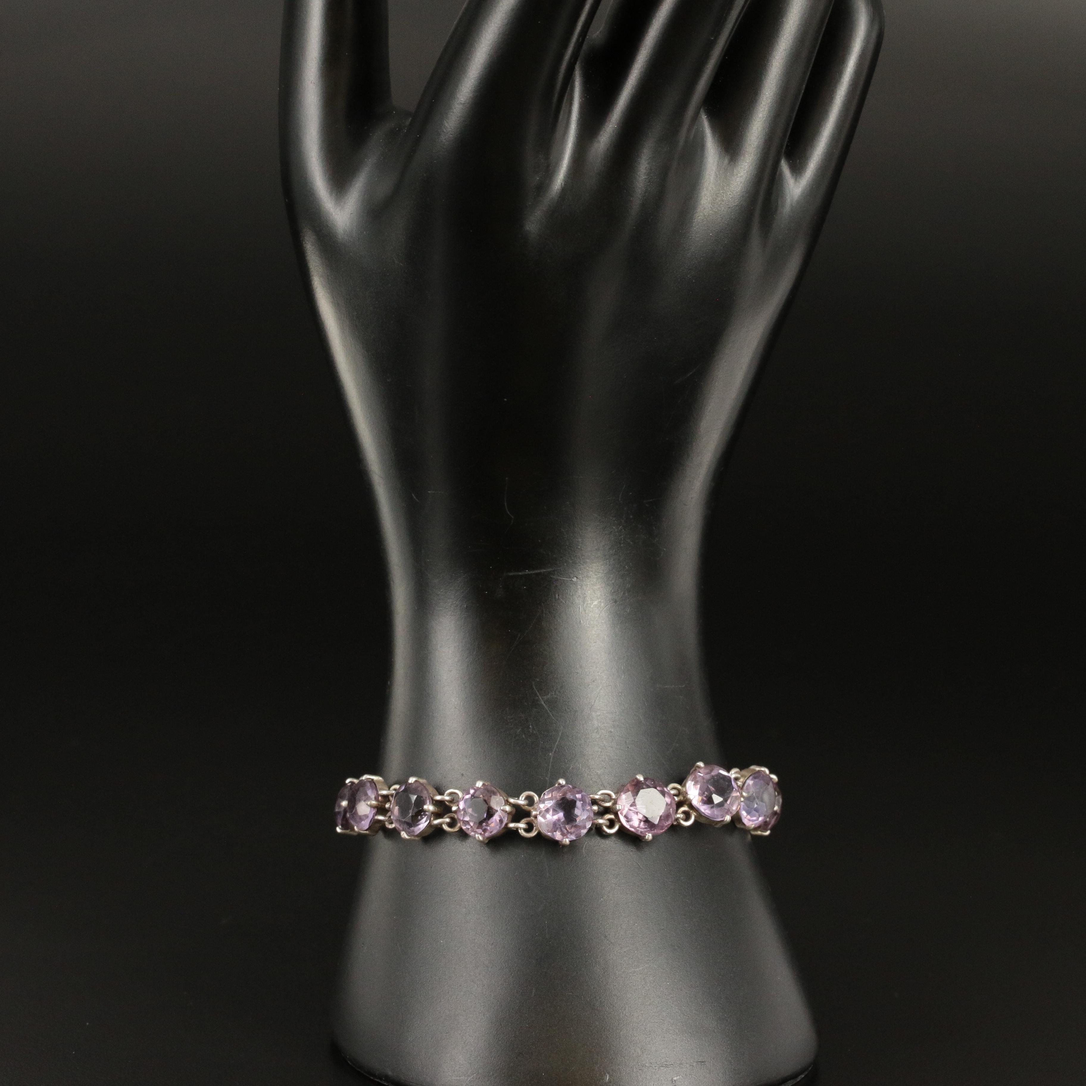 Vintage 830 Silver Amethyst Necklace and Matching Bracelet