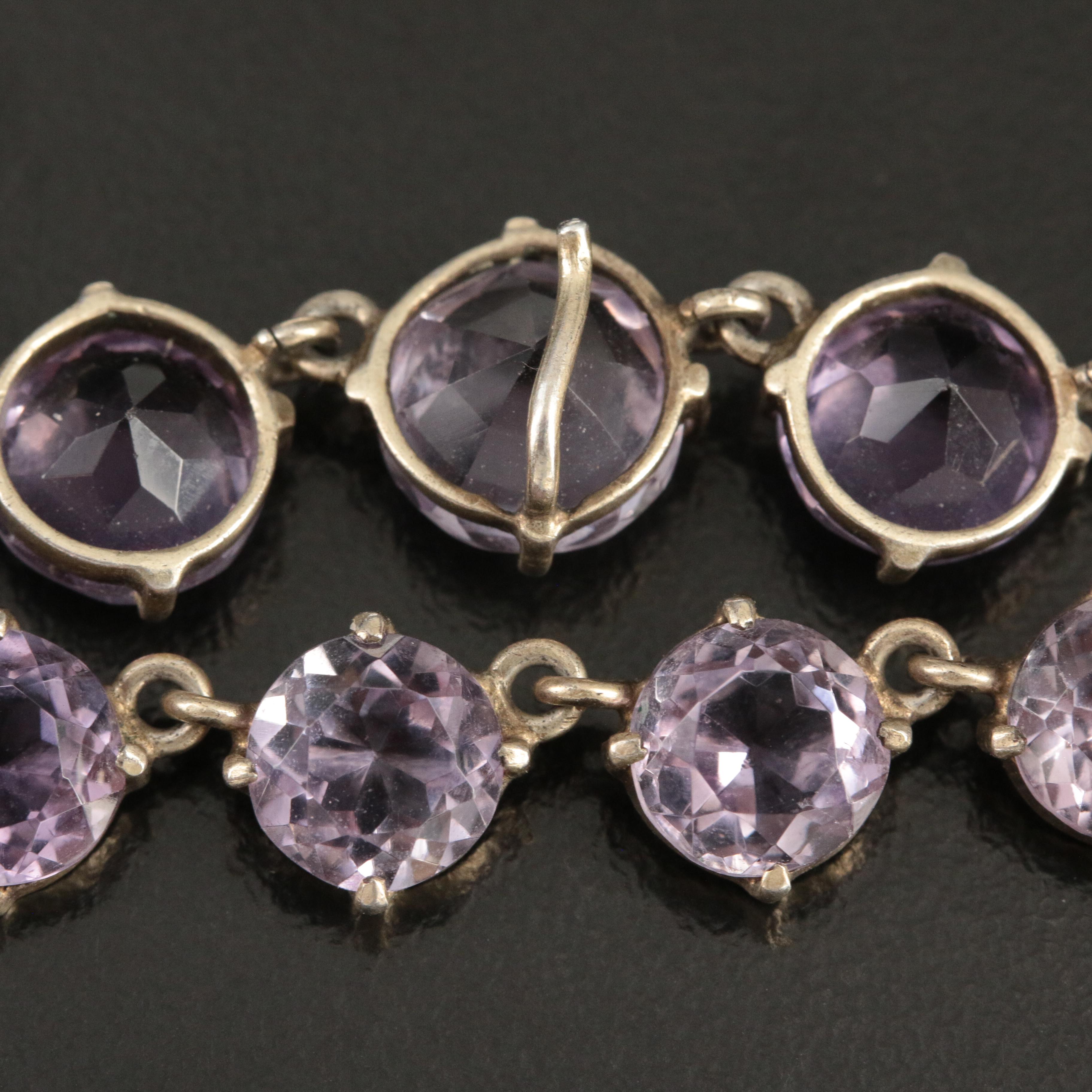 Vintage 830 Silver Amethyst Necklace and Matching Bracelet