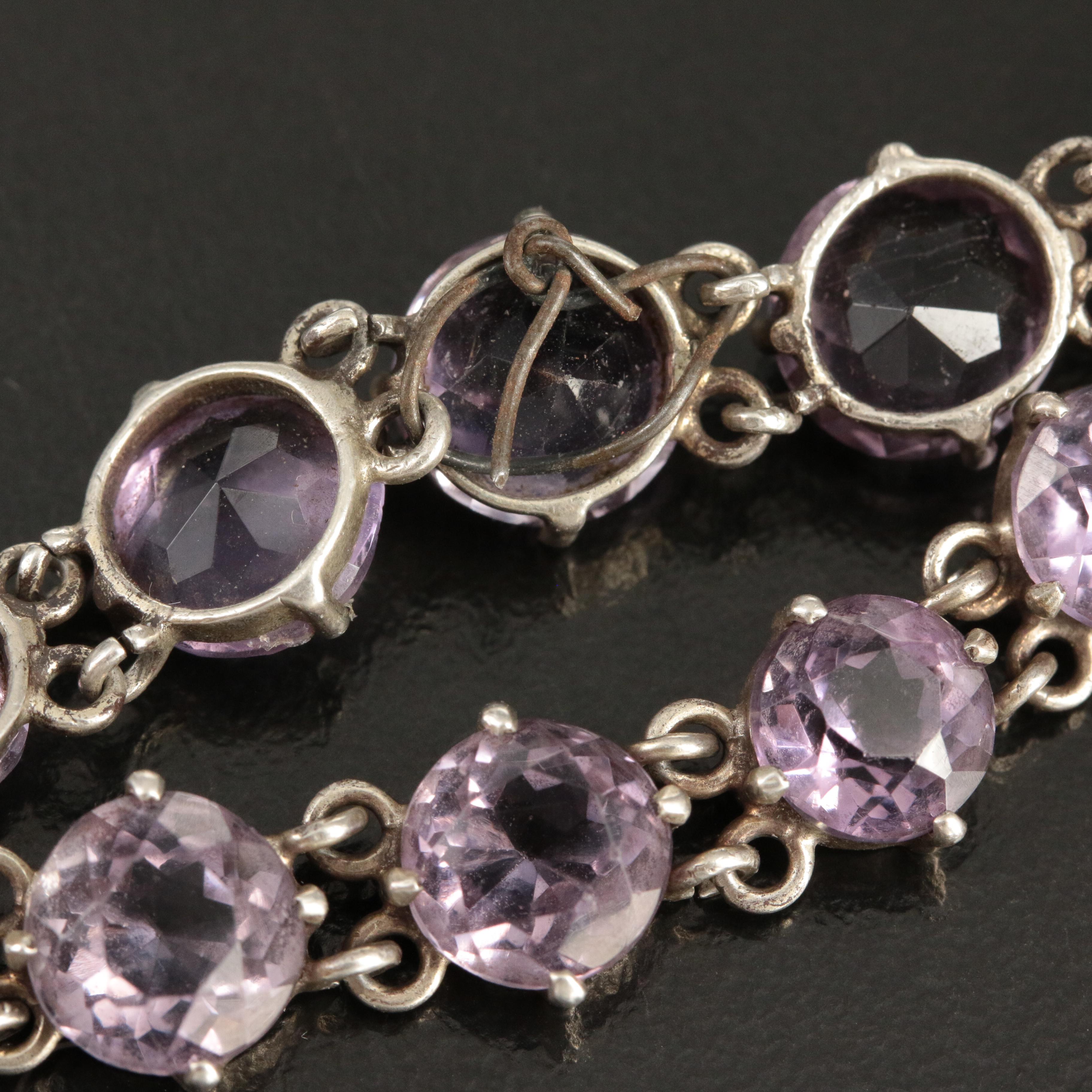 Vintage 830 Silver Amethyst Necklace and Matching Bracelet
