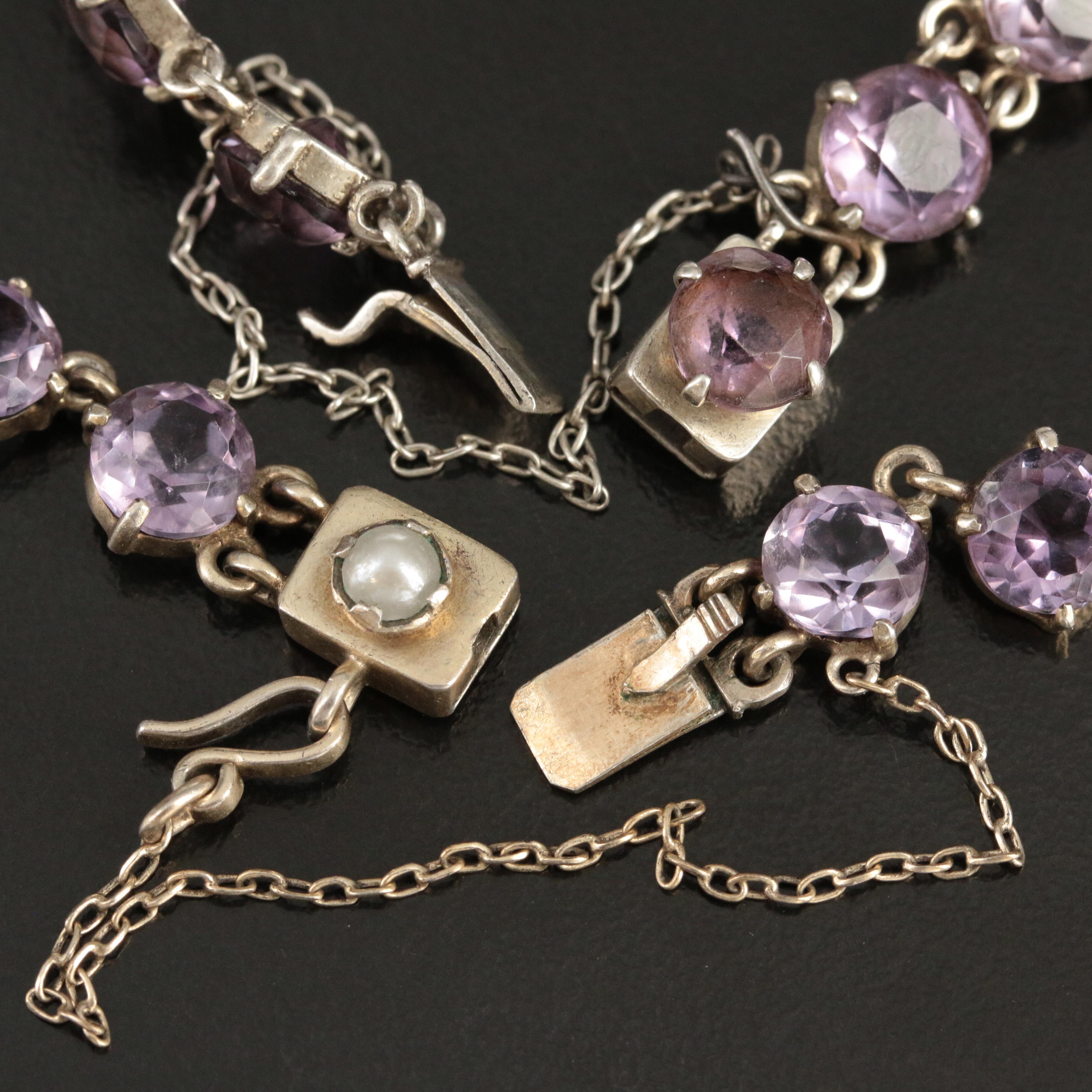 Vintage 830 Silver Amethyst Necklace and Matching Bracelet