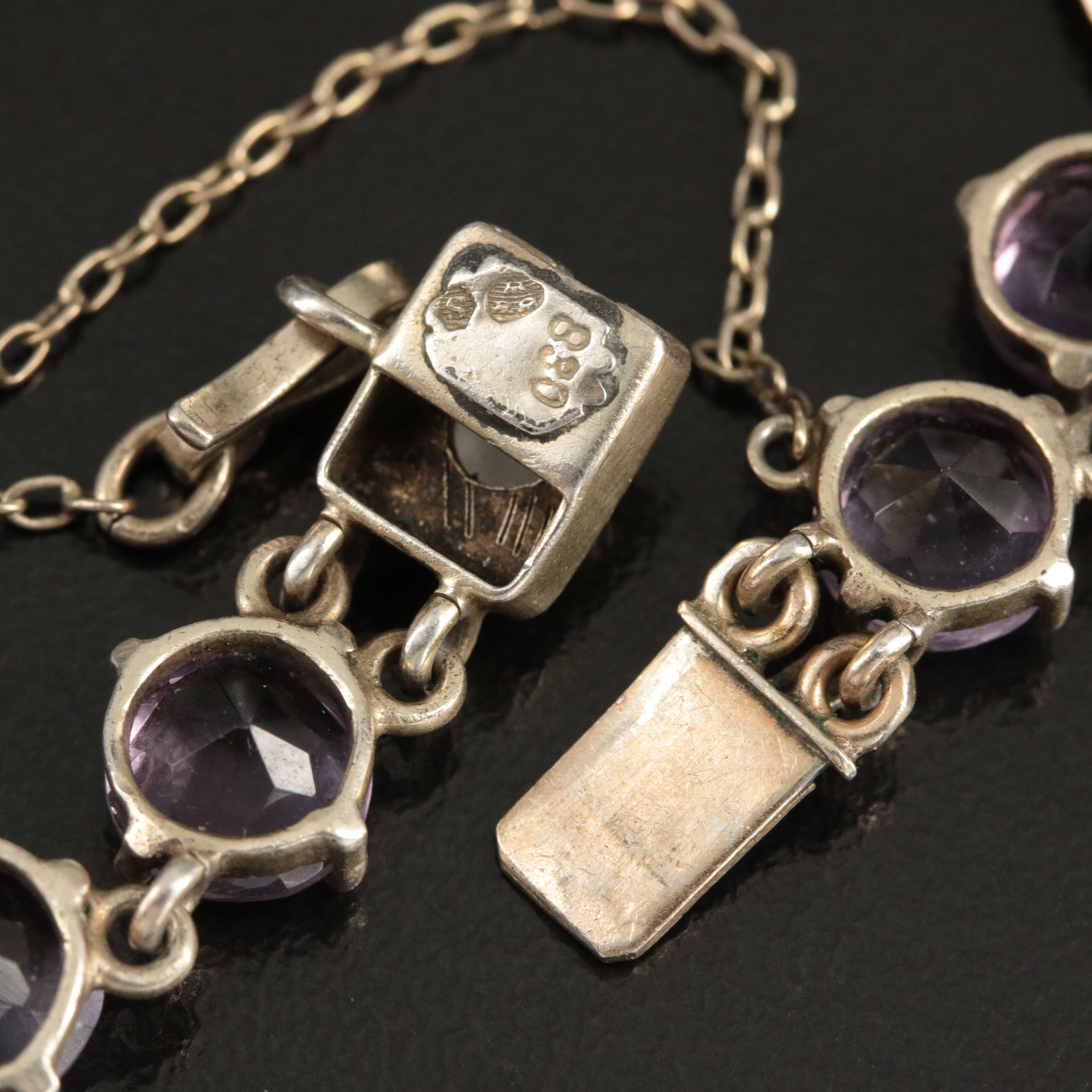 Vintage 830 Silver Amethyst Necklace and Matching Bracelet