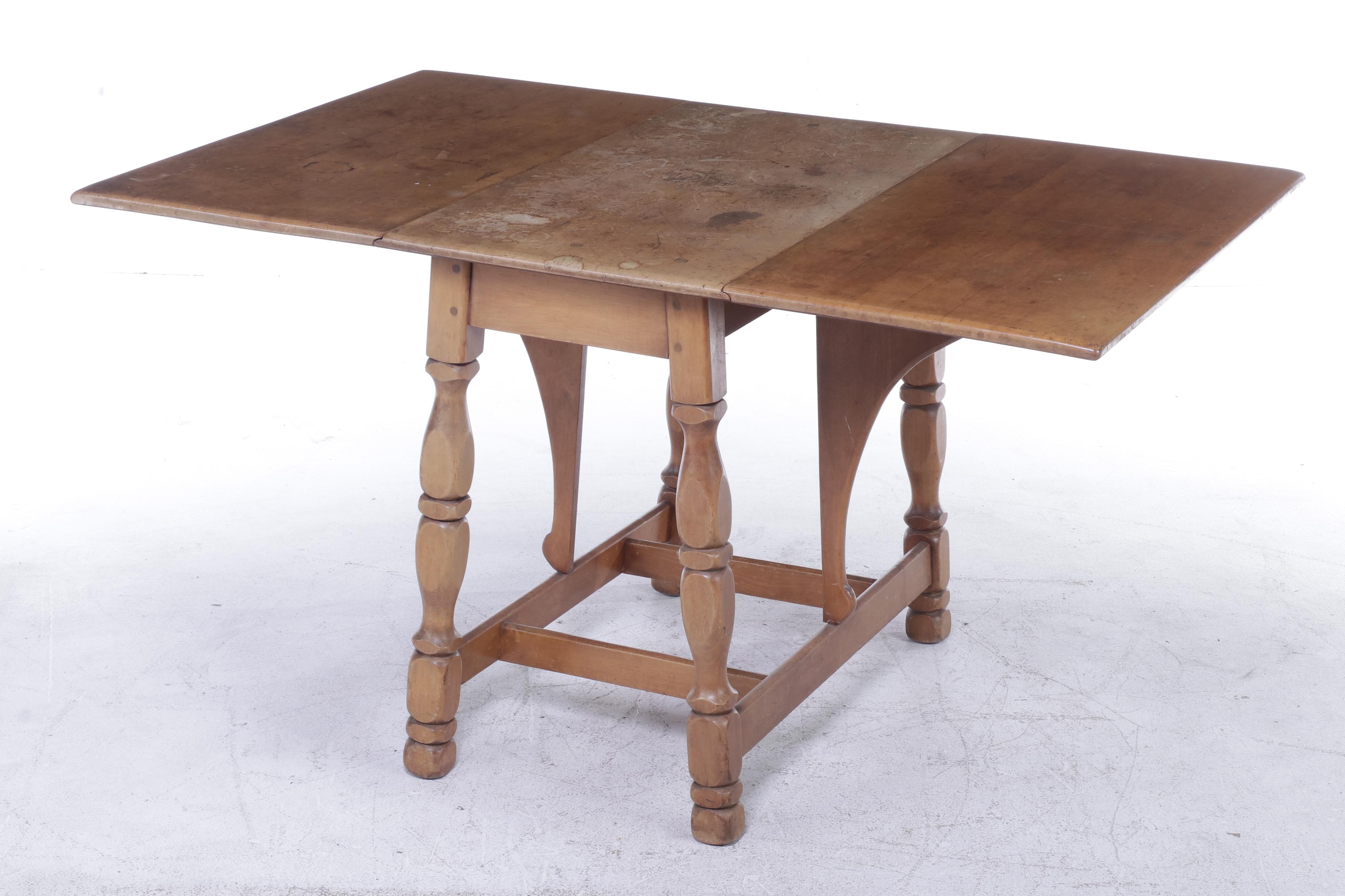 American Colonial Style Maple Drop-Leaf Table and Pine Chairs