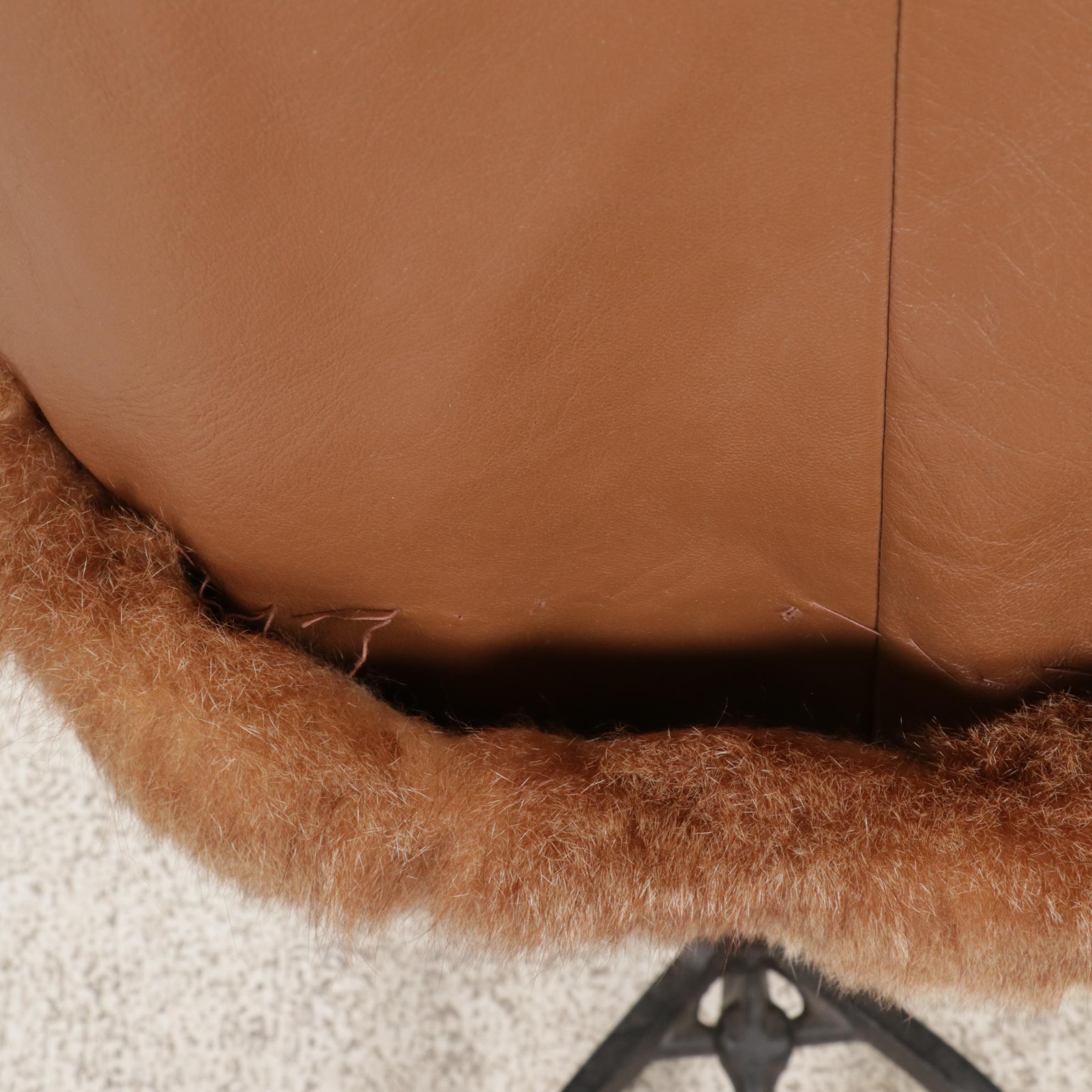 Leather and Australian Possum Fur Coat with Tie Belt